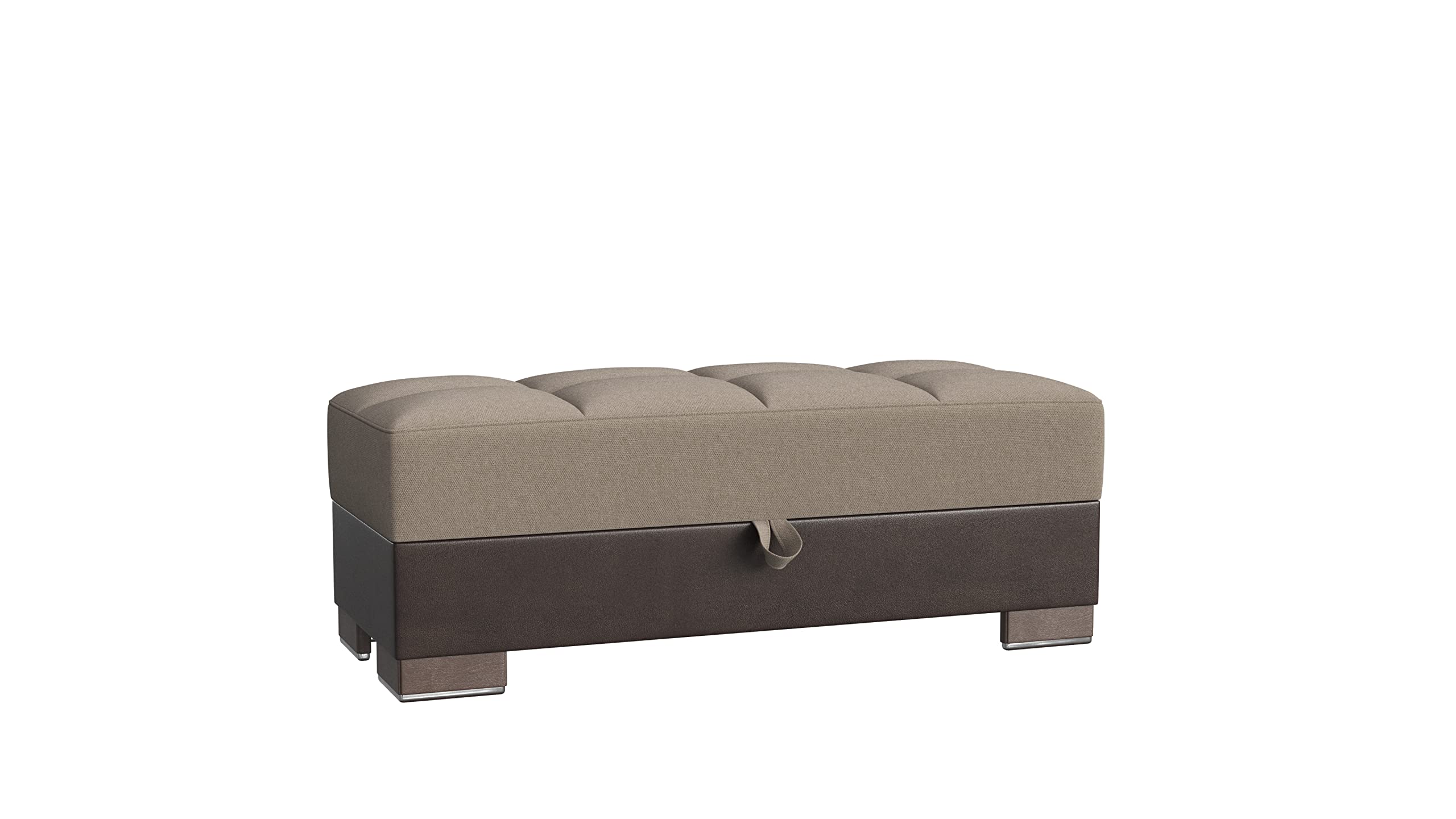 Ottomanson Legacy Air Collection Upholstered Convertible Storage Ottoman with PU Chenille Fabric - Beige/Brown - Multi-Functional Footrest, Extra Seating & Hidden Storage for Living Room, Bedroom or Office