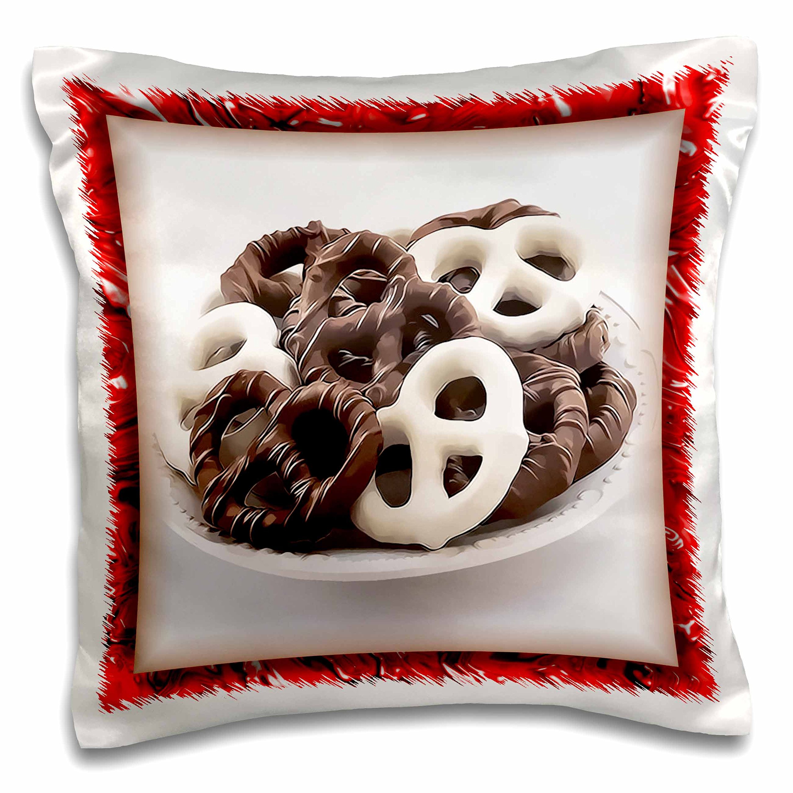 3dRose Chocolate Pretzels Decorative Pillow Cover 16x16 Inch - Soft & Stylish Home Decor for Living Room, Bedroom, or Dorm
