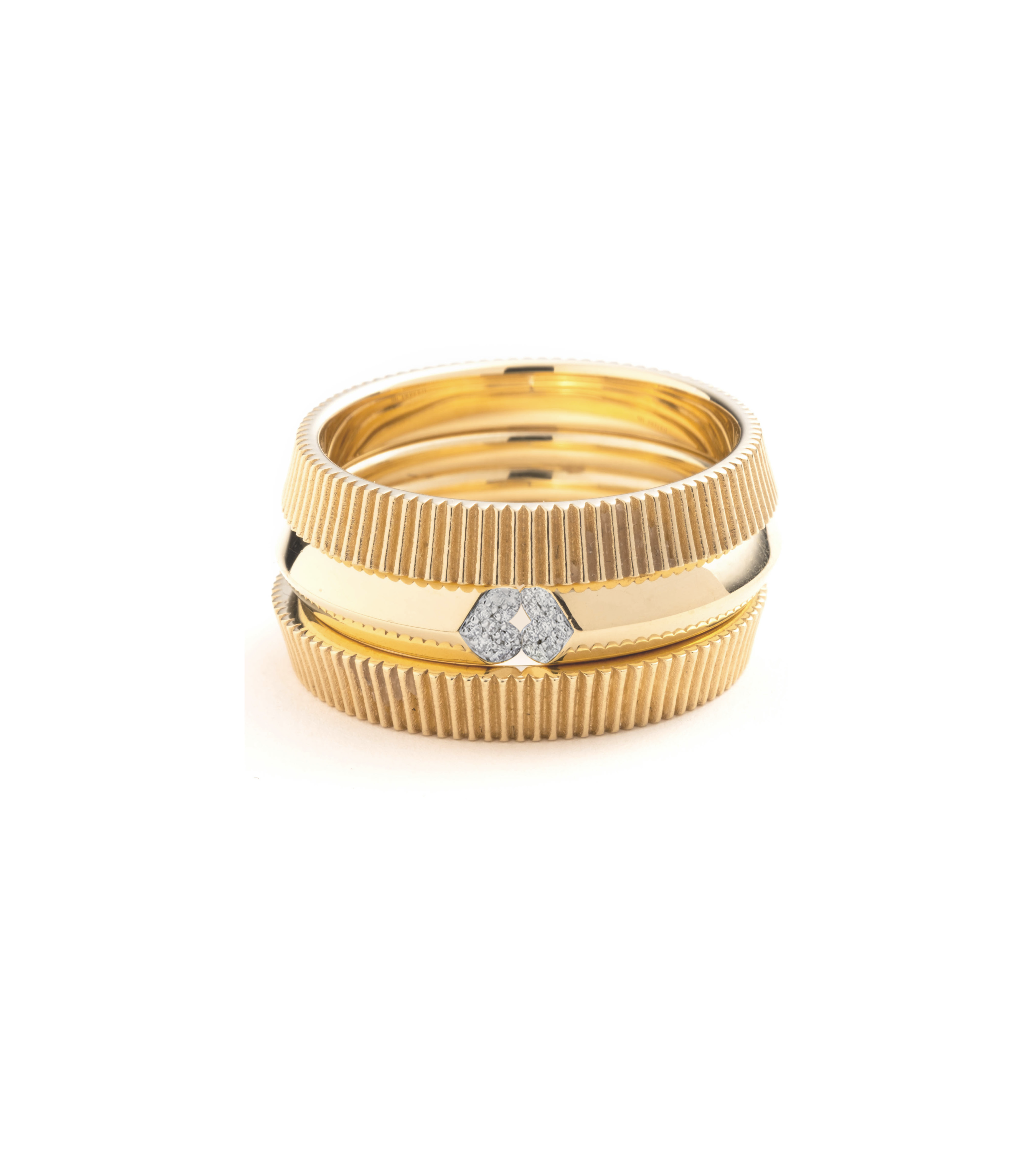 Elegant Yellow Gold Bookend & Heart Ring Stack with Pave Diamonds - Perfect for Valentine's Gifts, Anniversary Presents & Romantic Occasions