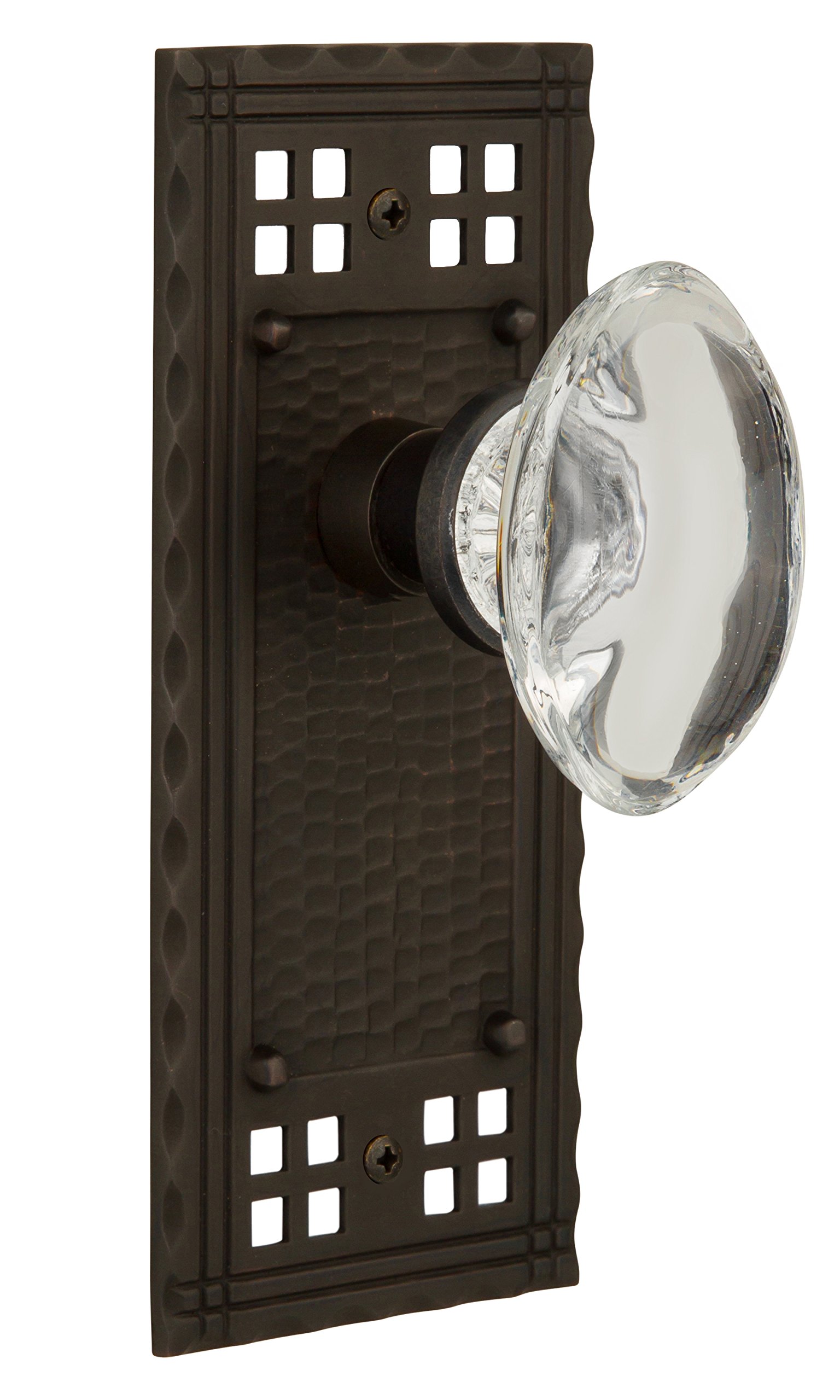 Vintage Craftsman Plate with Oval Clear Crystal Glass Knob - Single Dummy Door Handle in Oil-Rubbed Bronze Finish - Perfect for Farmhouse, Cottage & Victorian Style Home Decor