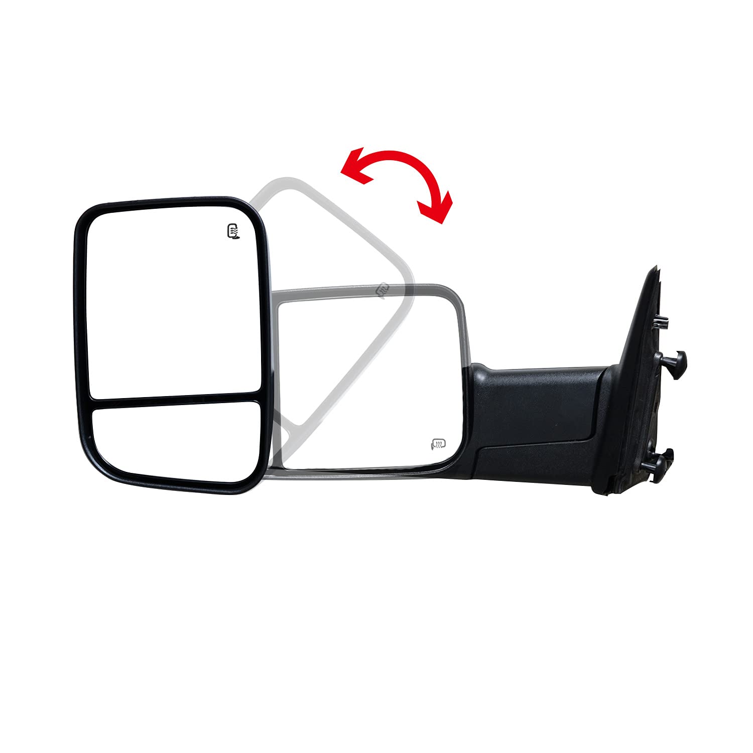 AERDM Power Heated Towing Mirror Black Housing with Temperature Sensor - Compatible with 2009-2015 Ram 1500, 2010-2015 Ram 2500/3500 - Turn Signal & Puddle Lights - Perfect for Winter Towing & Night Driving