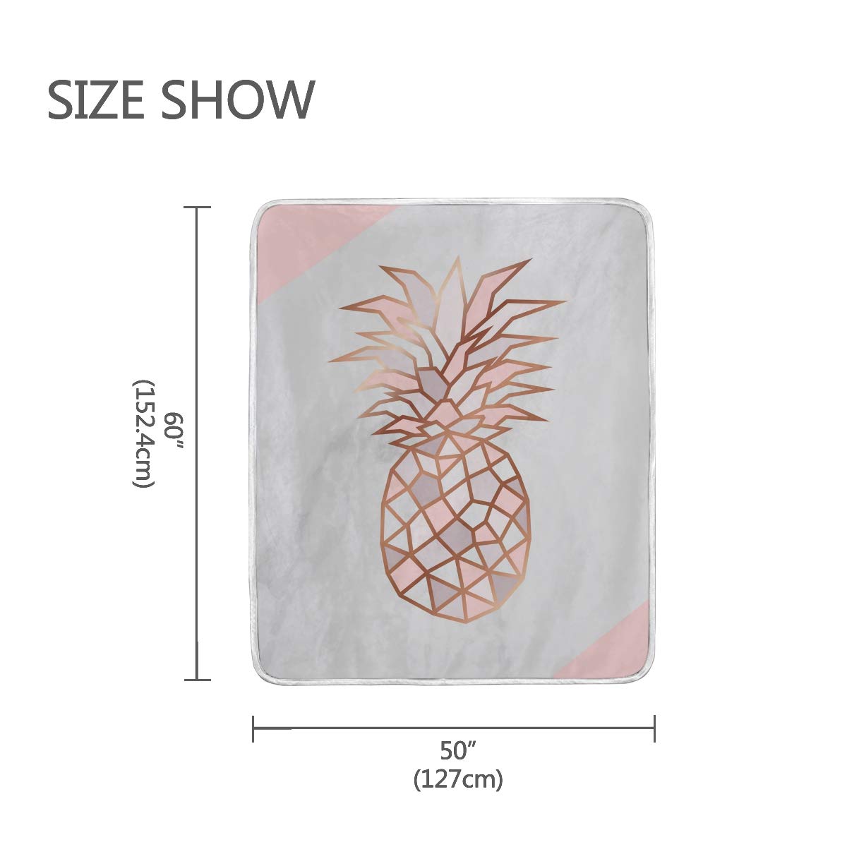 Geometric Rose Gold Pineapple Marble Throw Blanket - Soft Cozy Warm Blanket for Bed, Couch, Sofa, Office, Travel & Camping - 60 x 50 Inches - Perfect for Home Decor, Gifts & Cozy Nights