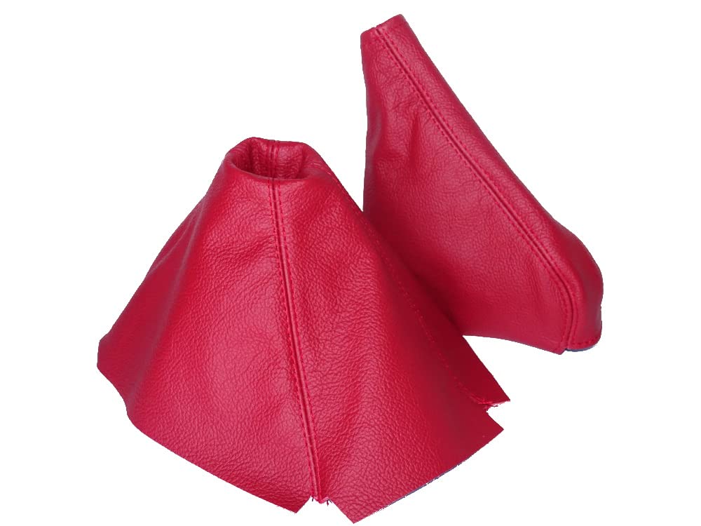 Honda CRX Del Sol 1992-1998 Shift Boot & E Brake Boot Cover - Premium Red Leather with Red Stitching | Perfect for Interior Upgrade & Car Restoration Projects