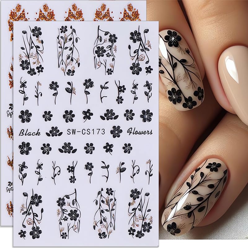 6PCS 3D Flower & Leaf Nail Art Stickers - Self-Adhesive Summer Floral Nail Decals for Women | Fall Nail Decorations & Nail Art Supplies | Perfect for Manicures, Parties, Weddings & Special Occasions