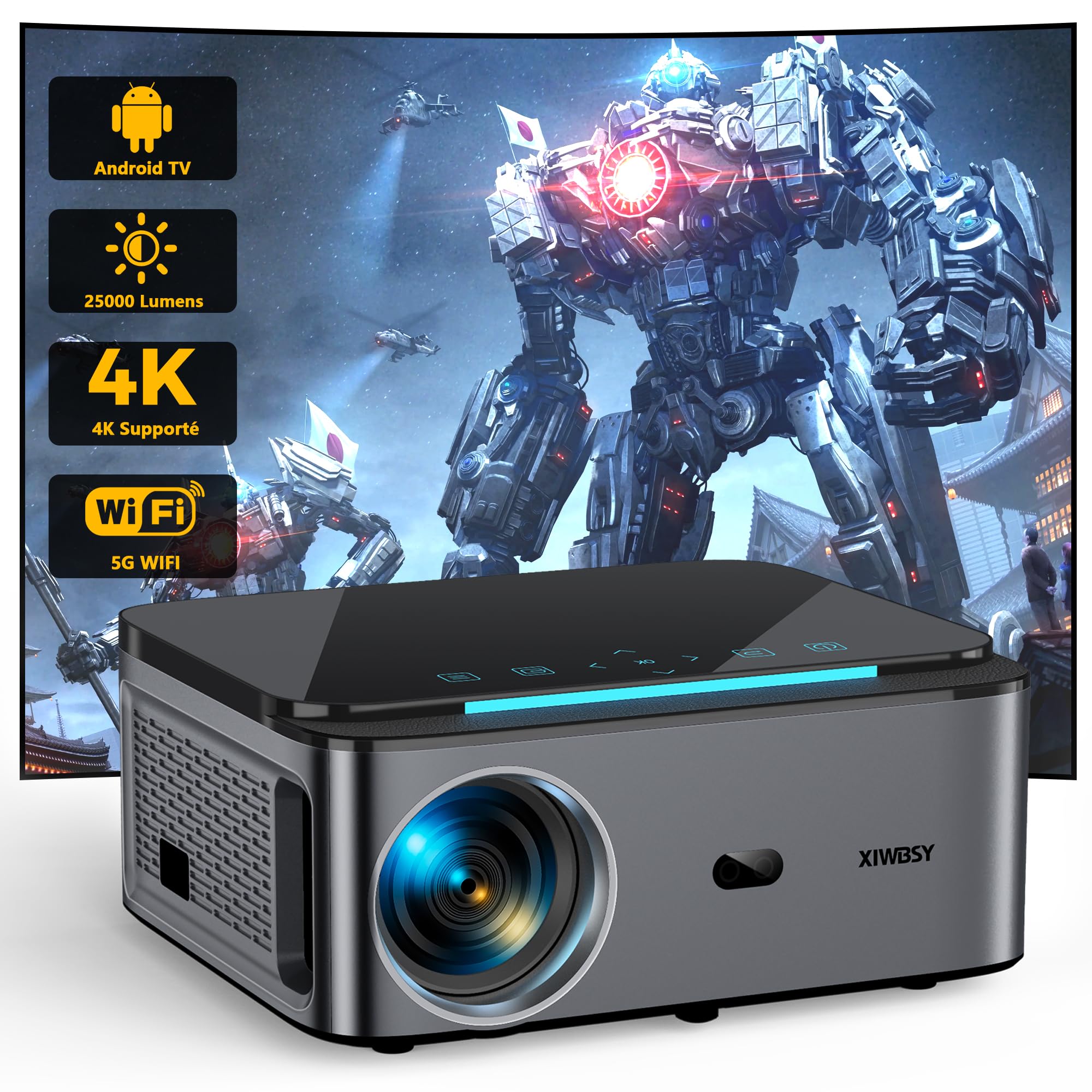 XIWBSY 4K WiFi 6 Bluetooth Projector - 25000 Lumens, 1080P Full HD, 50% Zoom, 300