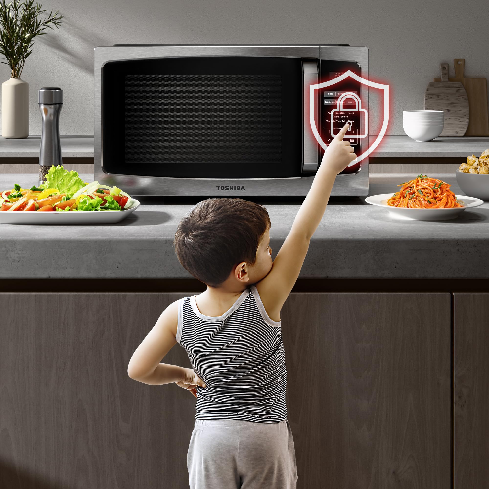 TOSHIBA 0.9 Cu Ft Stainless Steel Microwave Oven - 900W with ECO Mode, LED Lighting & Sound On/Off Function | Compact Countertop Microwave for Small Kitchens, Dorms & Office Break Rooms