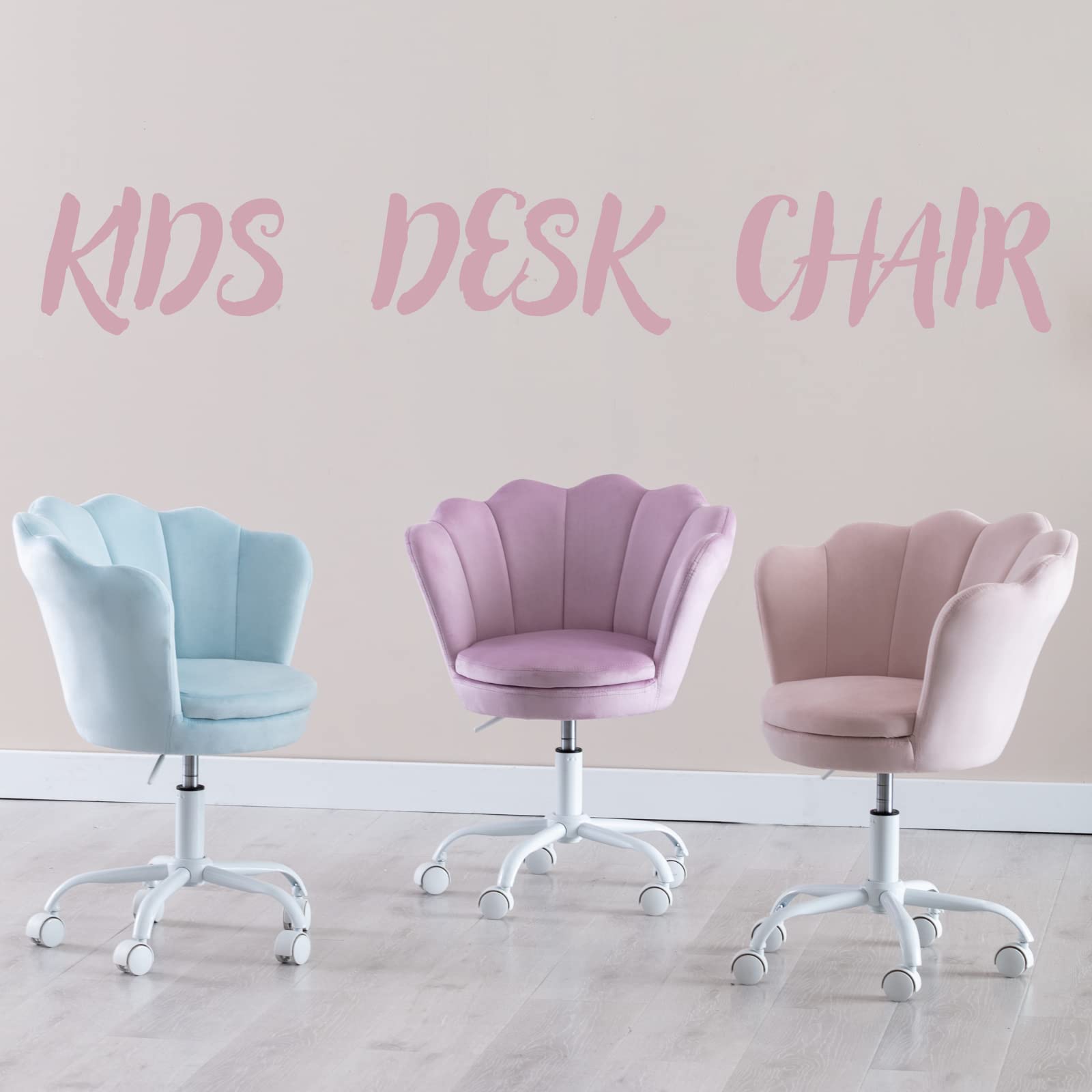 Adjustable Velvet Swivel Kids Desk Chair - Light Purple Task Chair for Girls, Study & Vanity Use in Bedroom, Home Office & Makeup Area