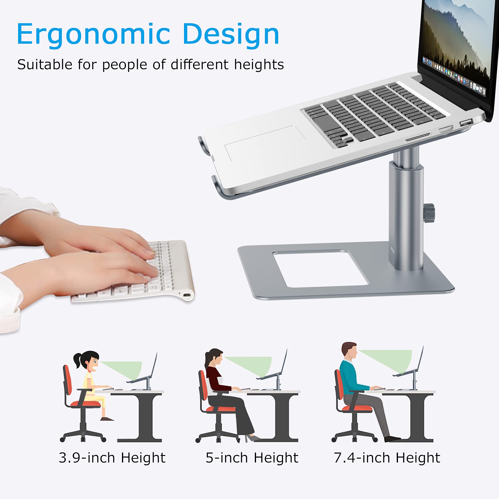 BoYata Adjustable Laptop Stand - Ergonomic Aluminum Computer Riser for MacBook Pro/Air, Dell, Lenovo, HP & Samsung (11-17 Inch) | Portable Desktop Notebook Holder for Home Office, Gaming & Workstation Setup