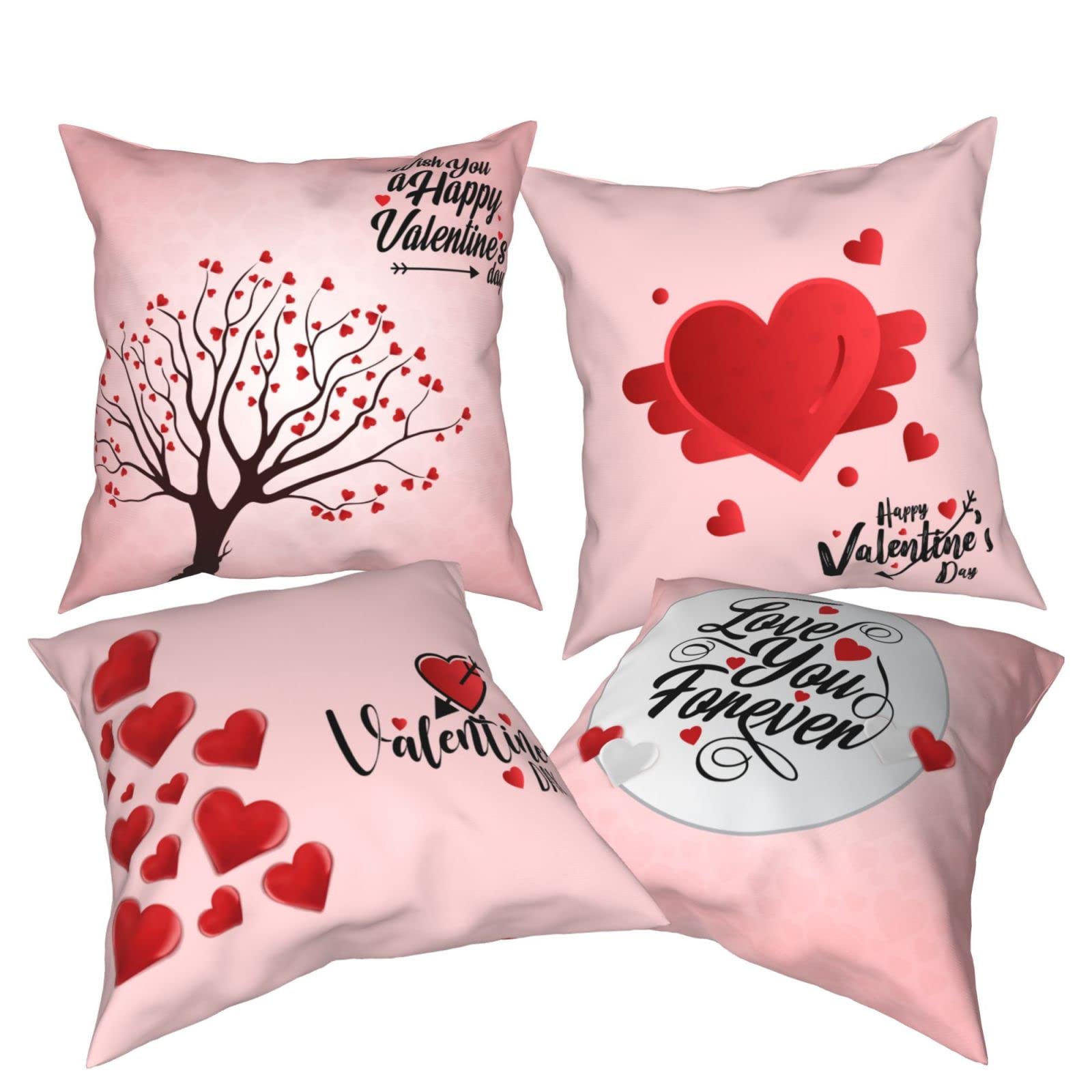 Valentine's Day Heart Print Pink Decorative Throw Pillow Covers - Soft Cushion Cases for Bedroom, Sofa, Chair & Car - Romantic Home Decor Gift for Couples