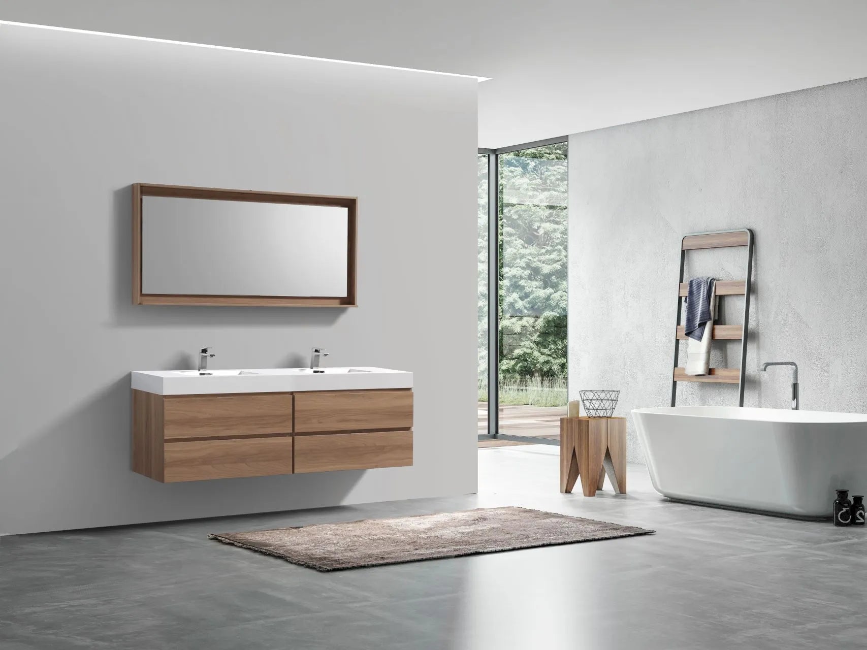 BSL72 Honey Oak Double Sink Wall Mount Bathroom Vanity - Modern Floating Vanity for Small Bathrooms & Powder Rooms (36 Inch)