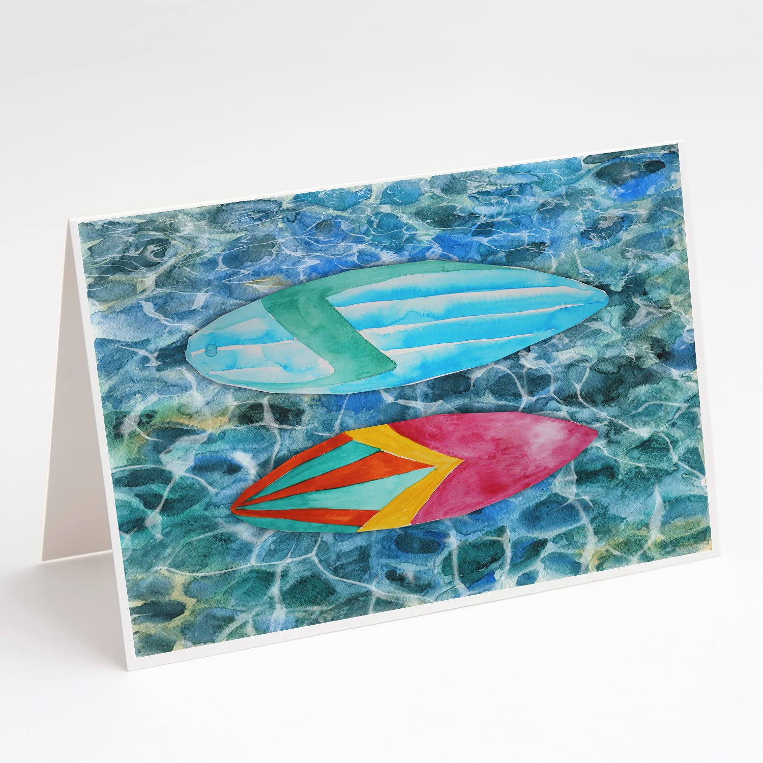 Surf Boards on The Water Blank Greeting Cards Set - Pack of 8 A7 Size (5x7) Note Cards with Envelopes | Beach Theme Stationery for Summer Parties, Thank You Notes & Coastal Home Decor