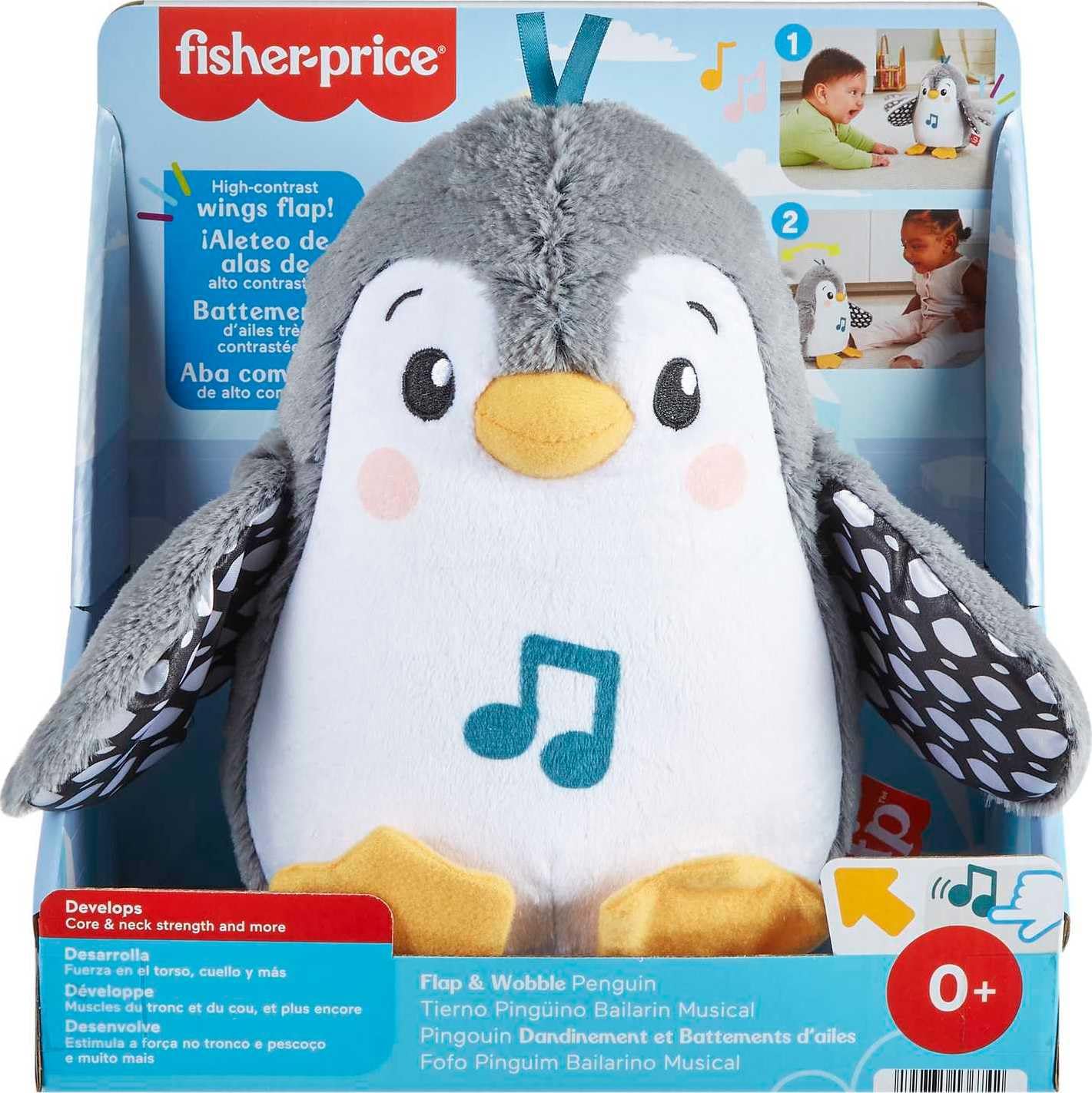 Fisher-Price Baby Tummy Time Toy - Flap & Wobble Penguin Plush with Music & Motion for Sensory Play | Newborn Developmental Toy 0+ Months | Perfect for Early Learning & Playtime