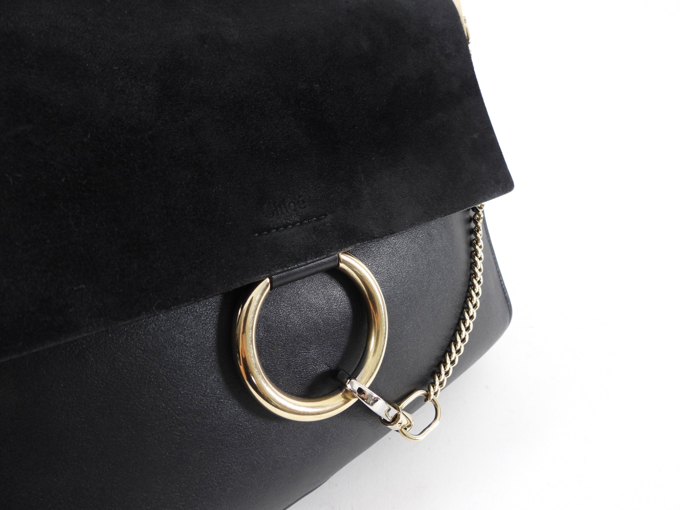 Chloe Faye Medium Shoulder Bag - Black Suede & Leather with Chain Strap | Luxury Crossbody Purse for Women, Perfect for Work, Date Night & Travel