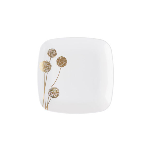 10-Pack White & Gold Square Plastic Plates - Elegant Dandelion Design for Parties, Picnics, and Home Decor