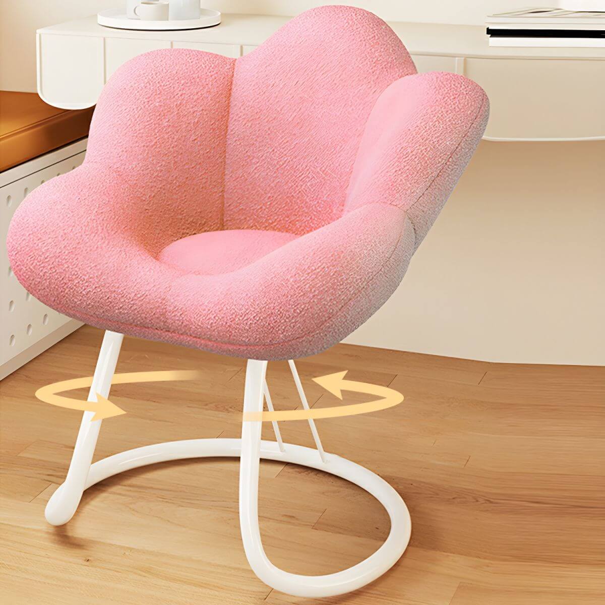 Modern Vanity Stool with Soft Lamb Wool Upholstery & Sturdy Metal Base - Perfect for Bedroom, Bathroom & Dressing Room Makeup Seating