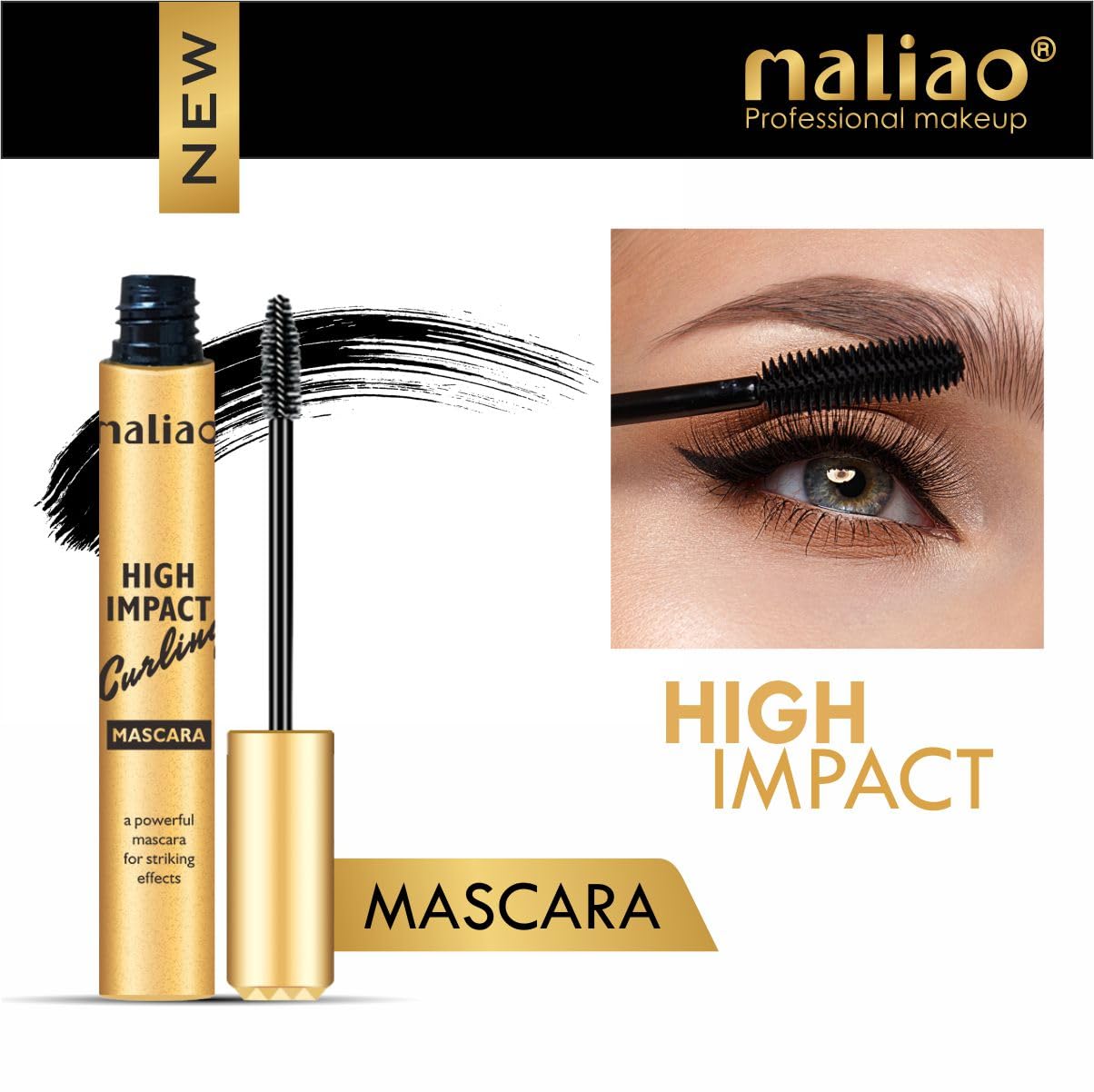 Maliao High Impact Volumizing Mascara - Lengthening & Thickening for Dramatic Lashes | Perfect for Daytime Glam & Night Out Makeup