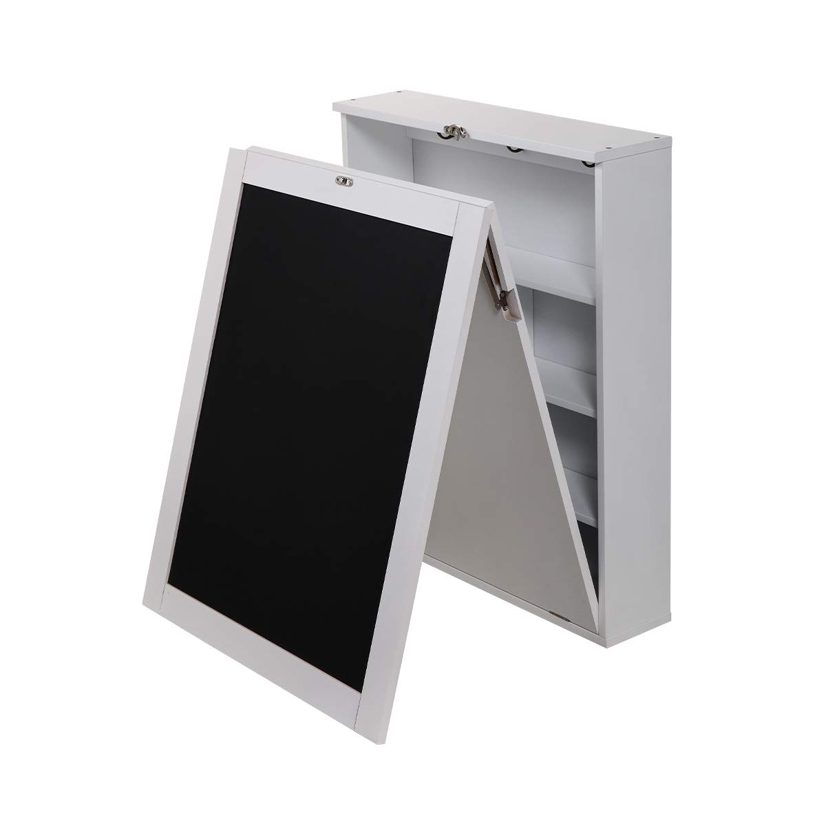 Foldable Wall Mounted Desk with Storage Compartments & Blackboard - Modern Floating Folding Workstation for Home Office, Living Room - White | Space-Saving Laptop Desk for Small Apartments & Dorm Rooms