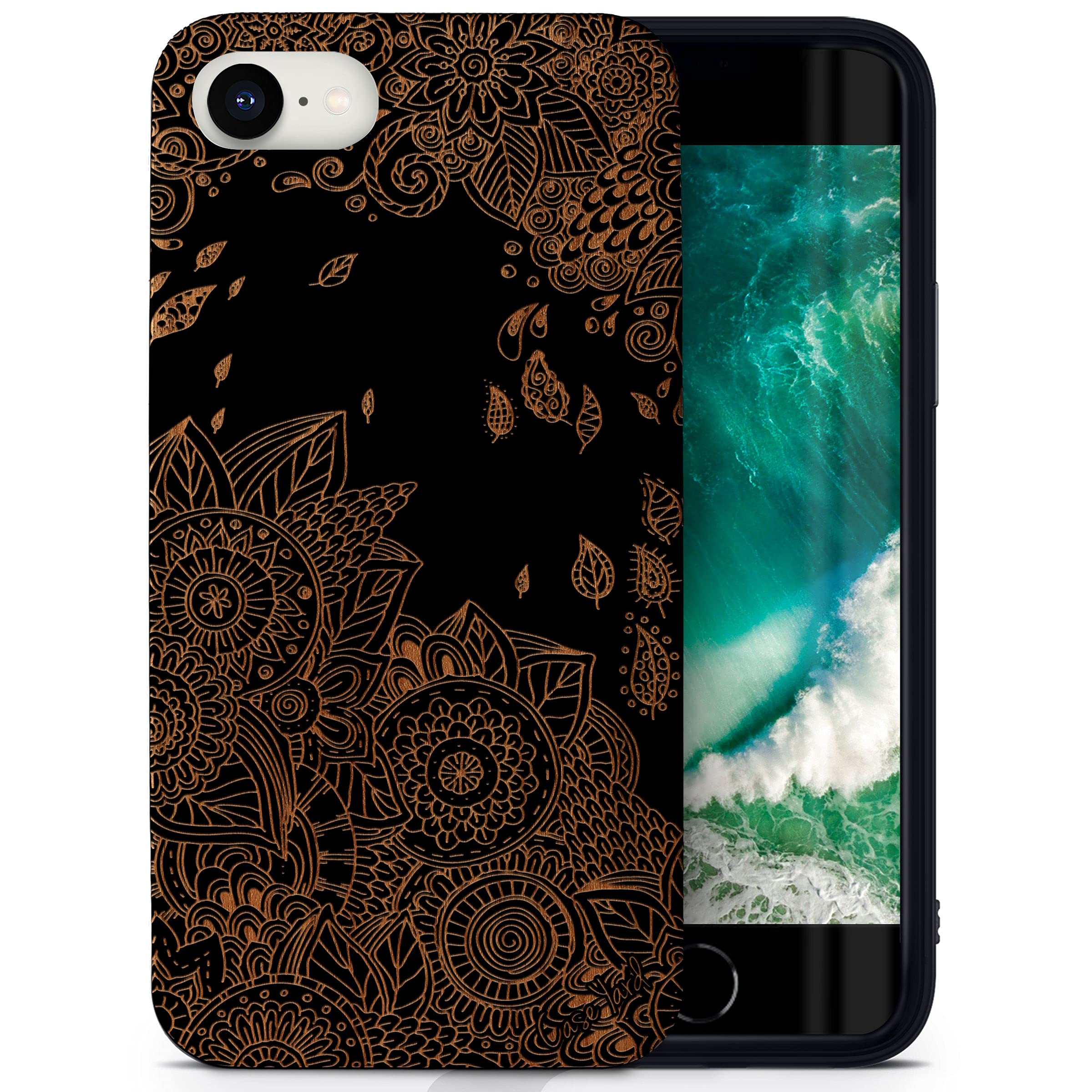 **Wooden iPhone SE Case - Laser Engraved Wind Flowers Design, Slim Fit Shockproof Protective Cover for Men & Women | Perfect for Outdoor Adventures & Daily Use**