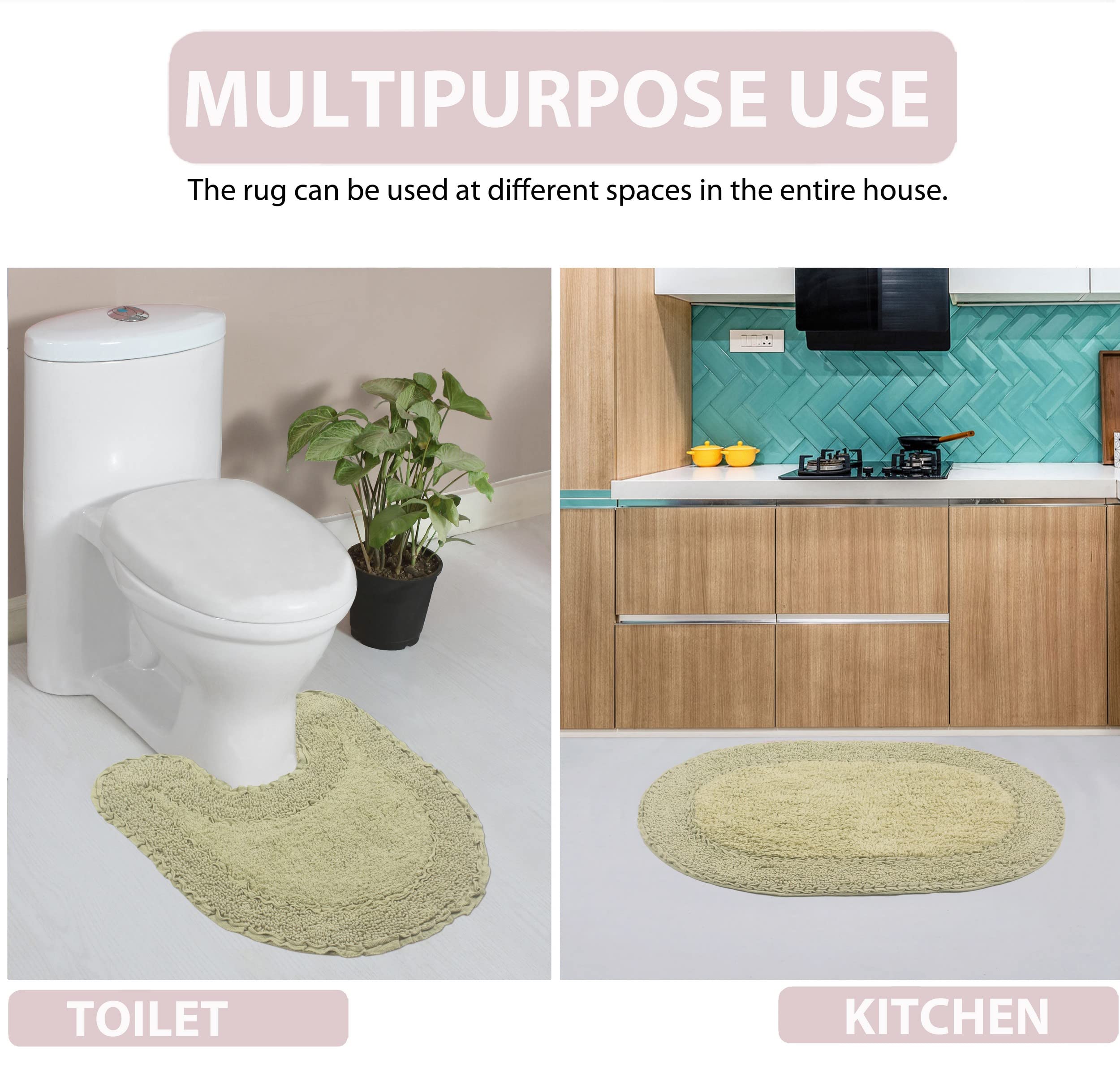Premium 100% Cotton Double Ruffle Bathroom Rug Set - Ultra Soft & Absorbent Non-Slip Bath Mat, Washable Kitchen Floor Mat (17