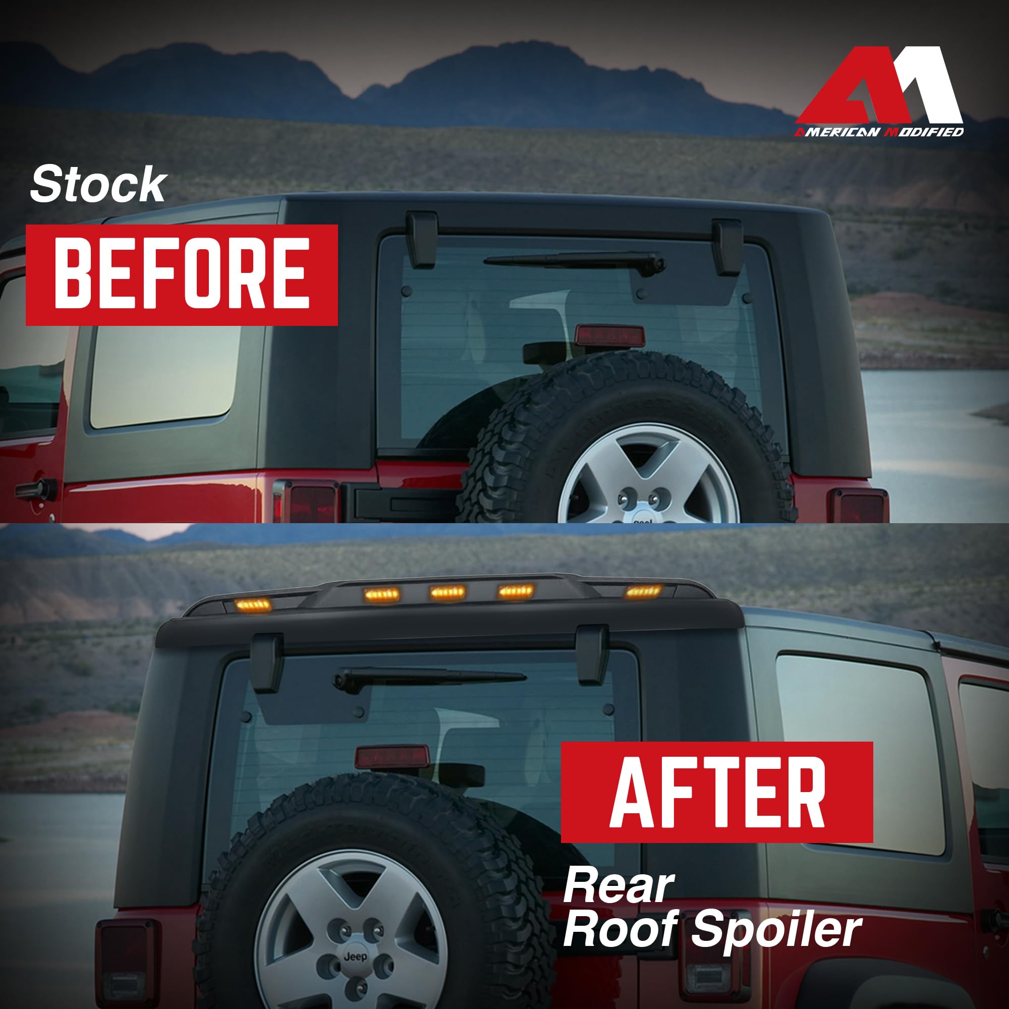 2018-2024 Jeep Wrangler JL Black Rear Roof Spoiler with Amber LED Lights | Aerodynamic Upgrade for Off-Road & Street Driving