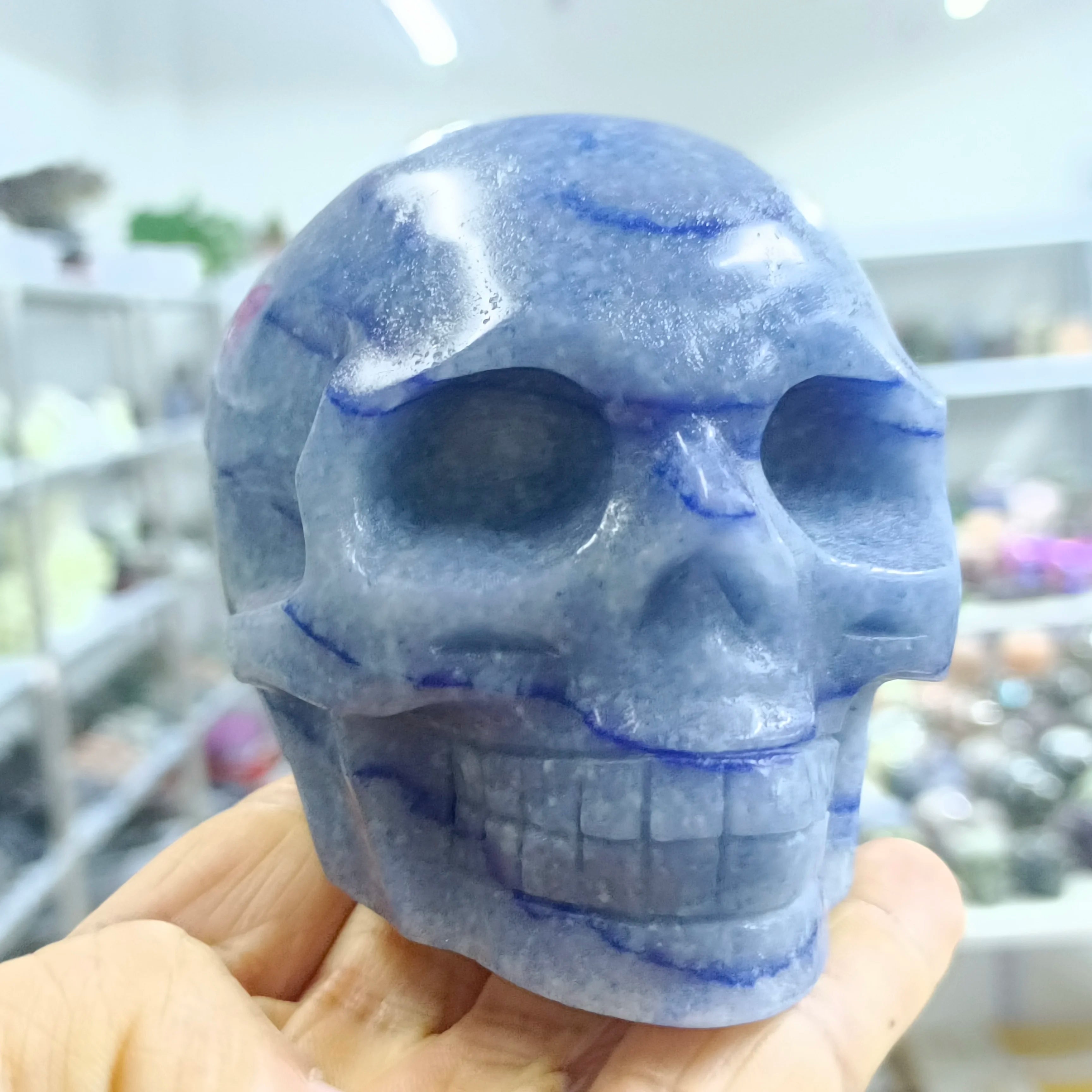 Natural Blue Aventurine Crystal Skull Carving - Healing Stone for Reiki, Energy Cleansing & Meditation - Perfect for Spiritual Practice, Home Decor & Gift Giving