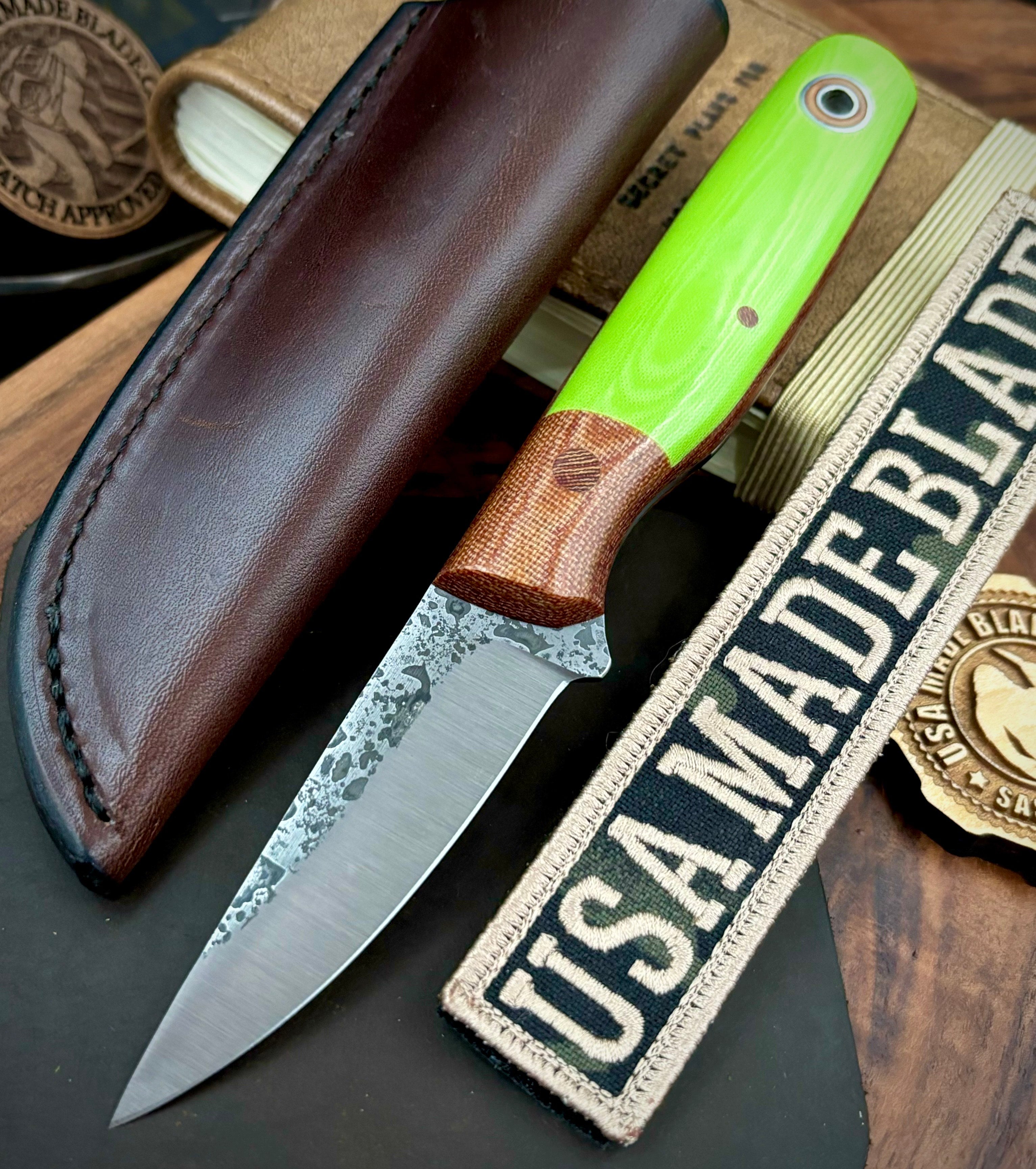 Fiddleback Forge Boudreaux Bolstered Tree Frog Linen Tapered Tang A2 Knife - Premium Handcrafted Outdoor Survival & Camping Tool for Hunting, Bushcraft & Everyday Carry