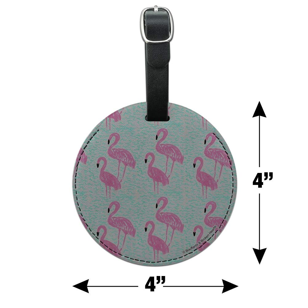 Stylish Round Leather Luggage Tag with Flamingo & Wave Design - Durable Suitcase ID Tag for Carry-On Bags - Perfect for Travel, Vacation & Business Trips