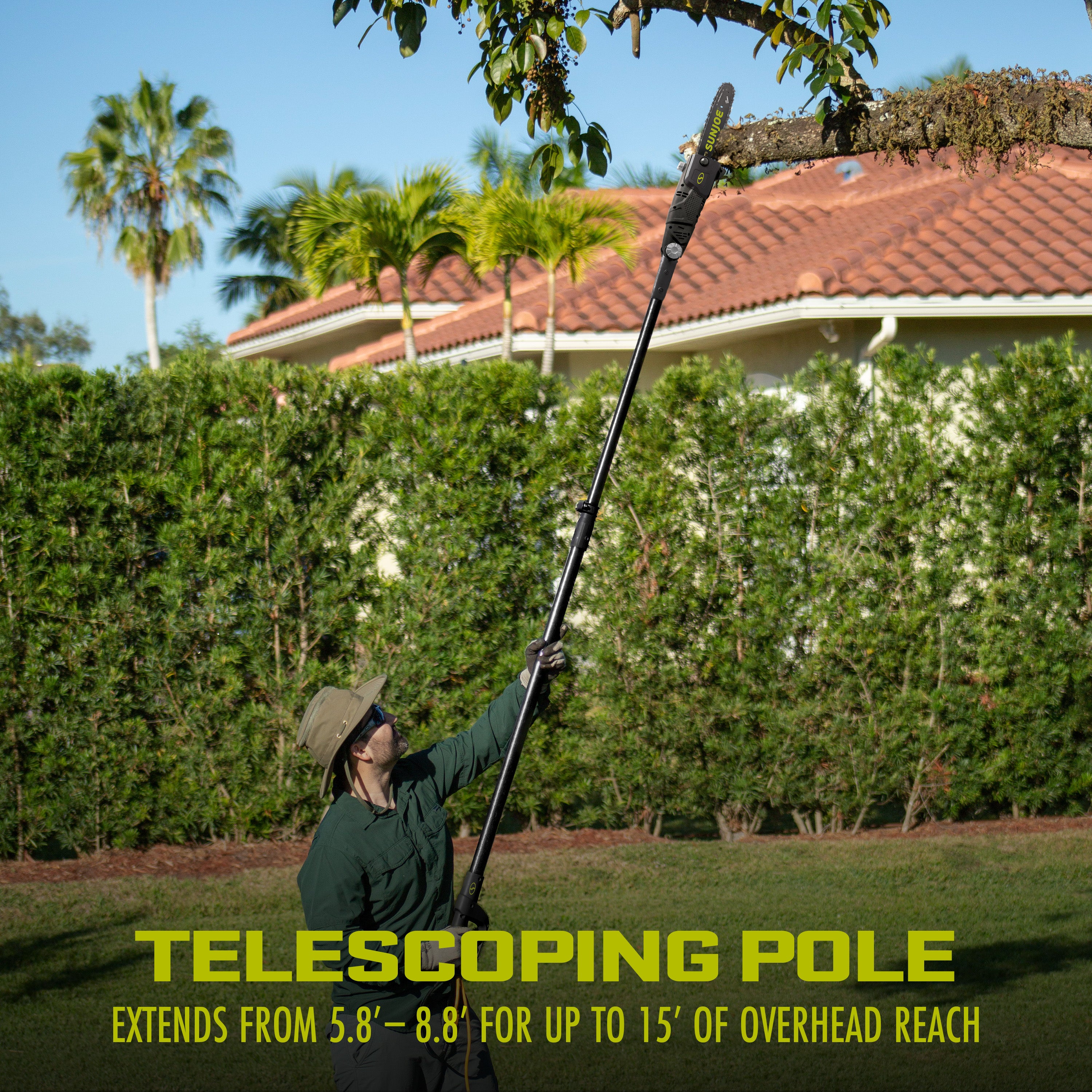 Sun Joe SWJ803E 10-Inch 8.0 Amp Electric Multi-Angle Pole Chain Saw - Green | Corded Tree Trimmer for Branches & High Pruning | Perfect for Yard Maintenance, Landscaping & DIY Projects