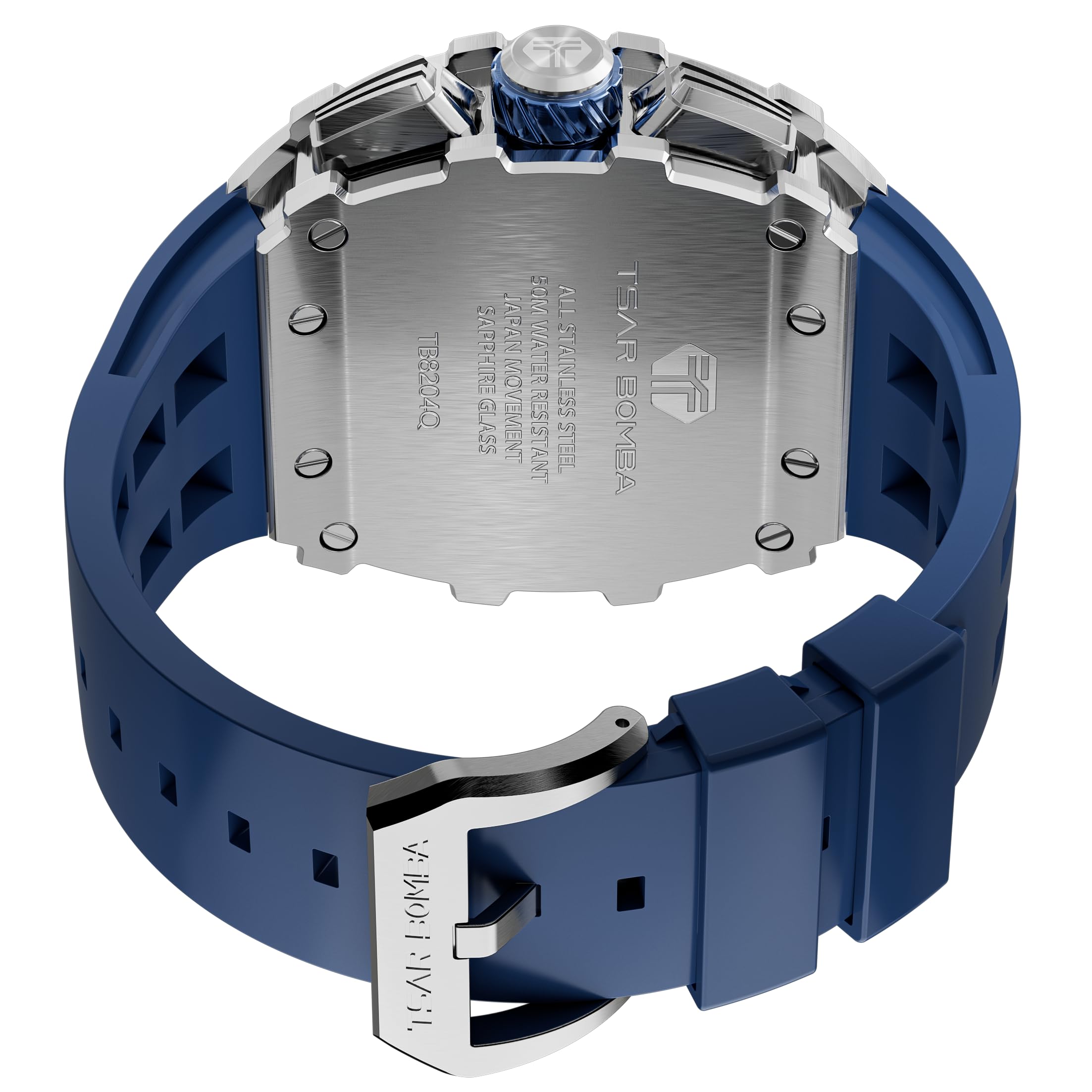 TSAR BOMBA Luxury Men's Watch - 50M Waterproof Tonneau Chronograph with Japanese Quartz Movement & Silicone Band - Perfect for Business, Casual Wear & Gifts for Men