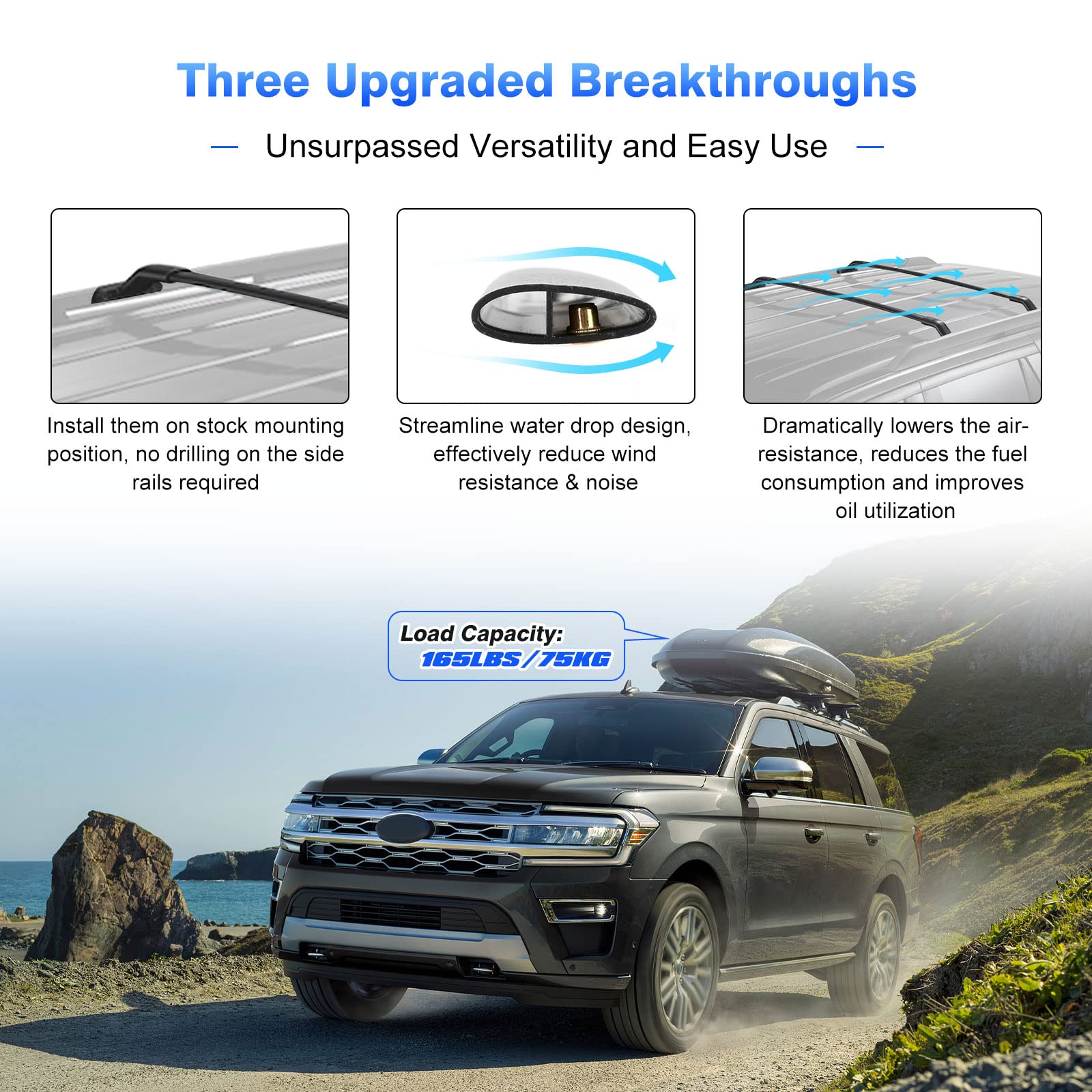 **2018-2024 Ford Expedition & Lincoln Navigator Roof Rack Crossbars - Heavy Duty Aluminum Roof Rail Cargo Bars for Kayak, Canoe, Snowboard, Bike & Luggage - Perfect for Road Trips, Camping & Outdoor Adventures**
