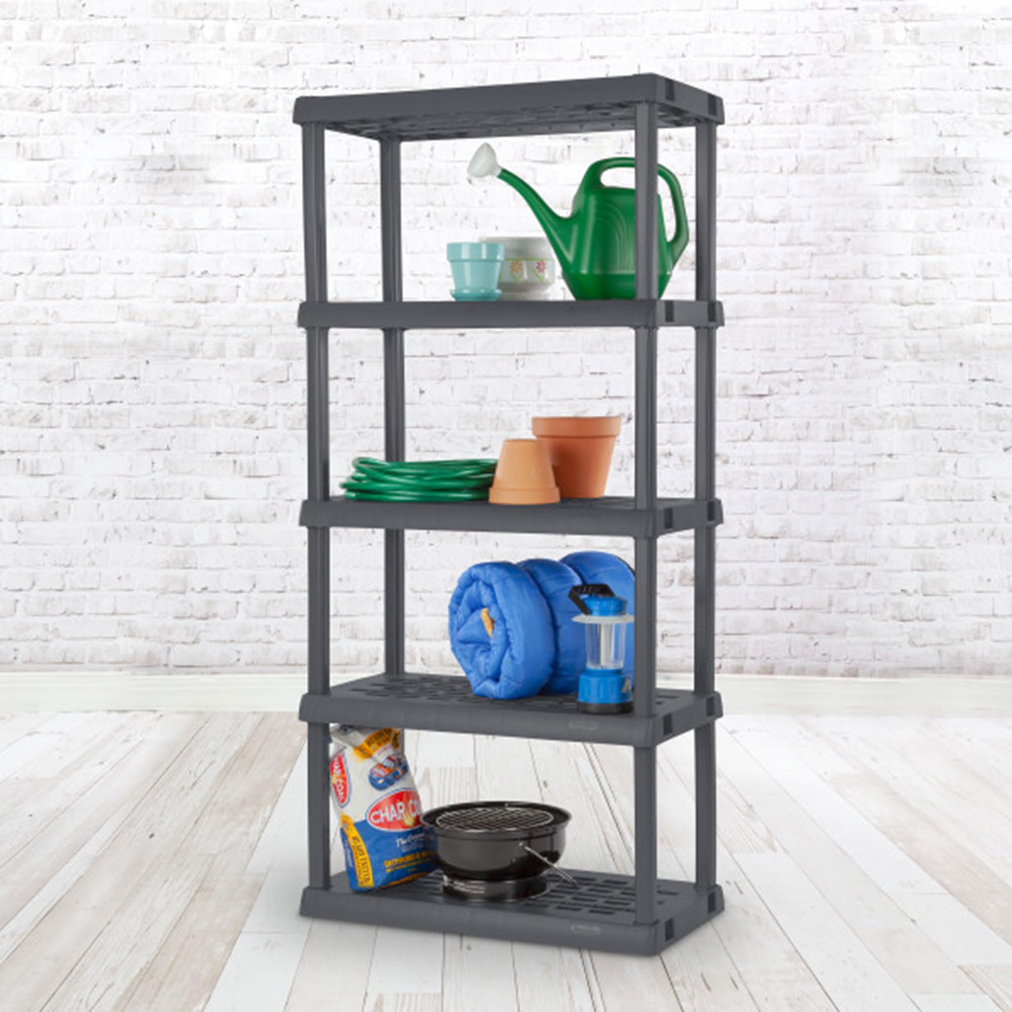 Sterilite 5-Tier Heavy Duty Plastic Storage Shelves - Easy Assembly Garage, Basement, Attic Organizer - 2 Pack Gray Shelving Unit for Home Storage & Organization