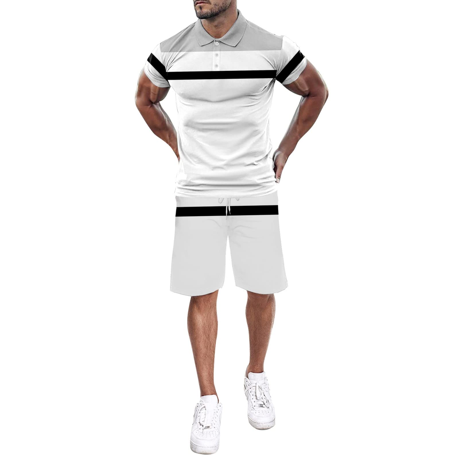 Men's 2-Piece Summer Sports Set - Breathable Short Sleeve T-Shirt & Athletic Shorts for Workout, Golf & Outdoor Activities | Gym, Running & Casual Wear