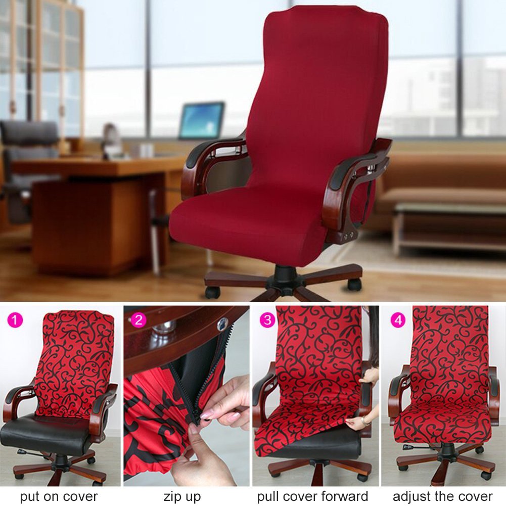 Stretch Polyester Office Chair Cover - L Size Blue for Computer & Desk Chairs