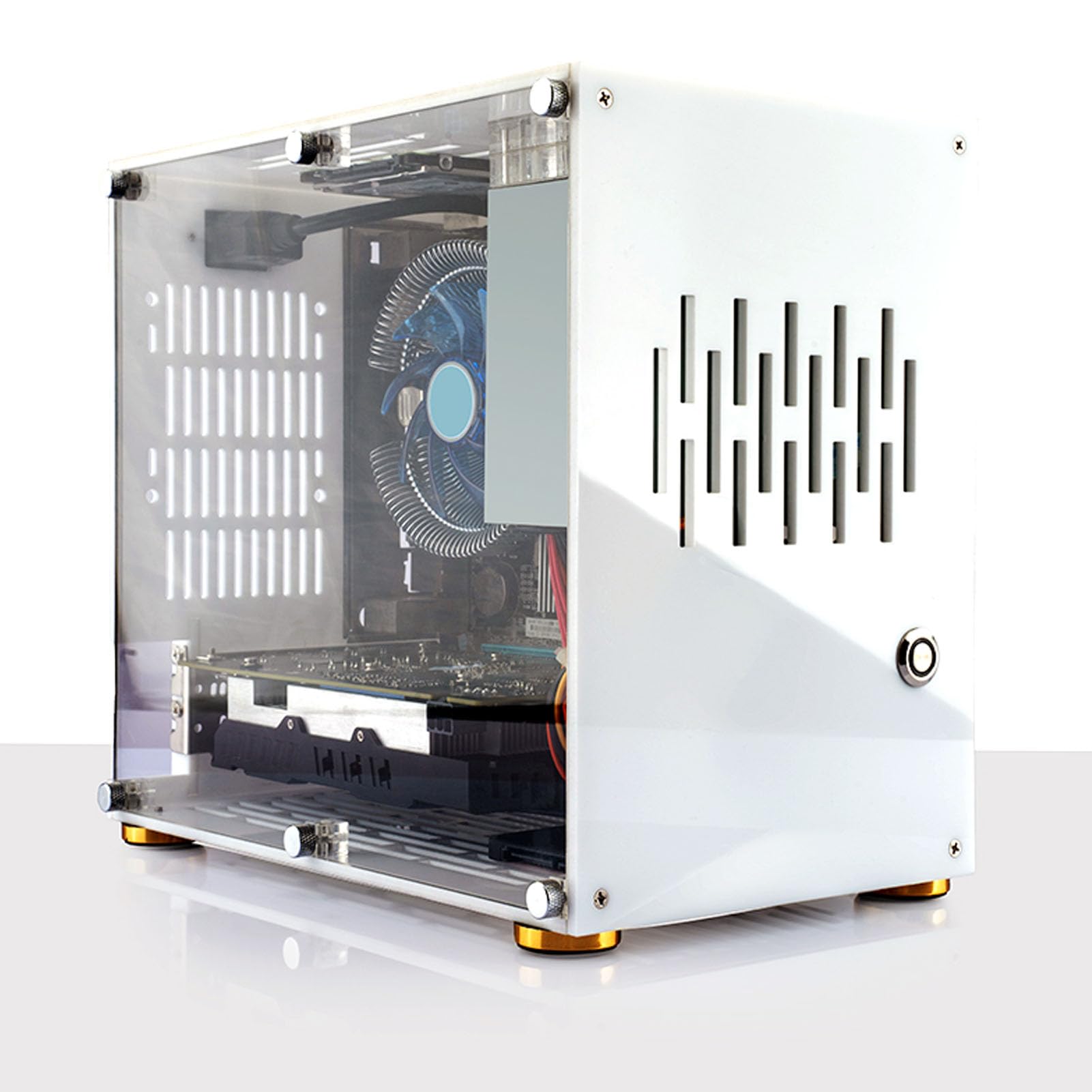 Mini ITX PC Case - 360° Open Acrylic Side Panel Transparent DIY Gaming Computer Chassis with Excellent Airflow | Compact Desktop Case for Home Office & Gaming Setup