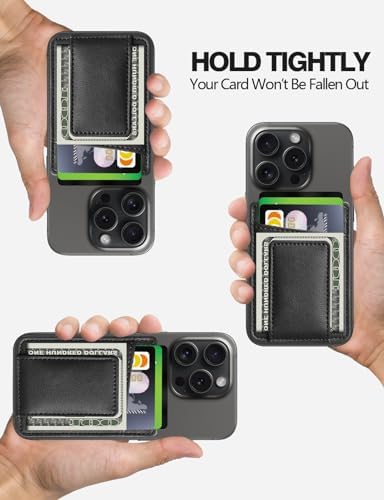 Magnetic Leather Wallet Card Holder for iPhone 16/16 Pro/15/14/13/12 Series - Slim RFID Blocking Wallet Case with Strong Magnet - Perfect for Everyday Use, Travel & Contactless Payments (Black)