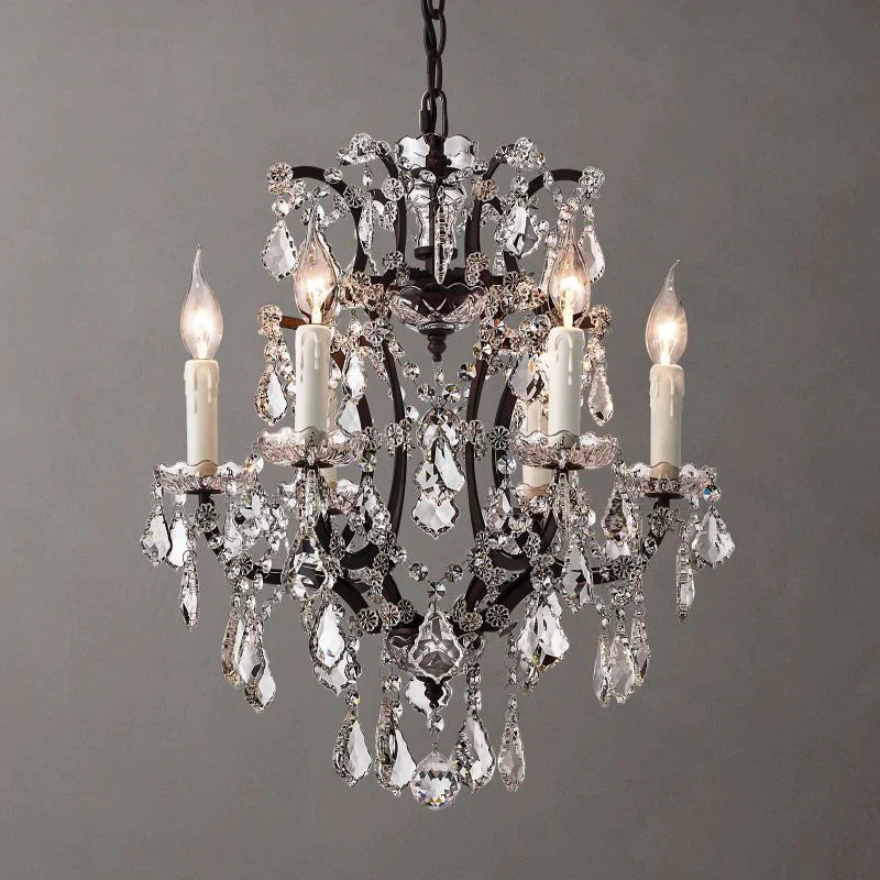 19th Century Rococo Style Iron & Crystal Round Chandelier - 18 Inch Antique Lighting Fixture for Dining Room, Foyer, or Luxury Home Decor