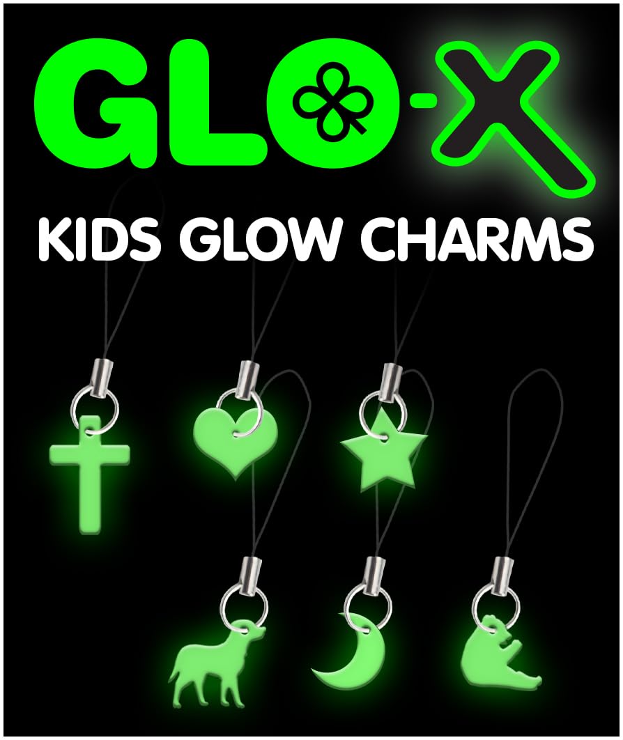 GLO-X Kids Glow in The Dark Charms - 6 Pack Long Lasting 12+ Hours Glow Sticks - No Batteries Needed - Perfect for Nighttime Play, Parties, Camping & Safety Accessories