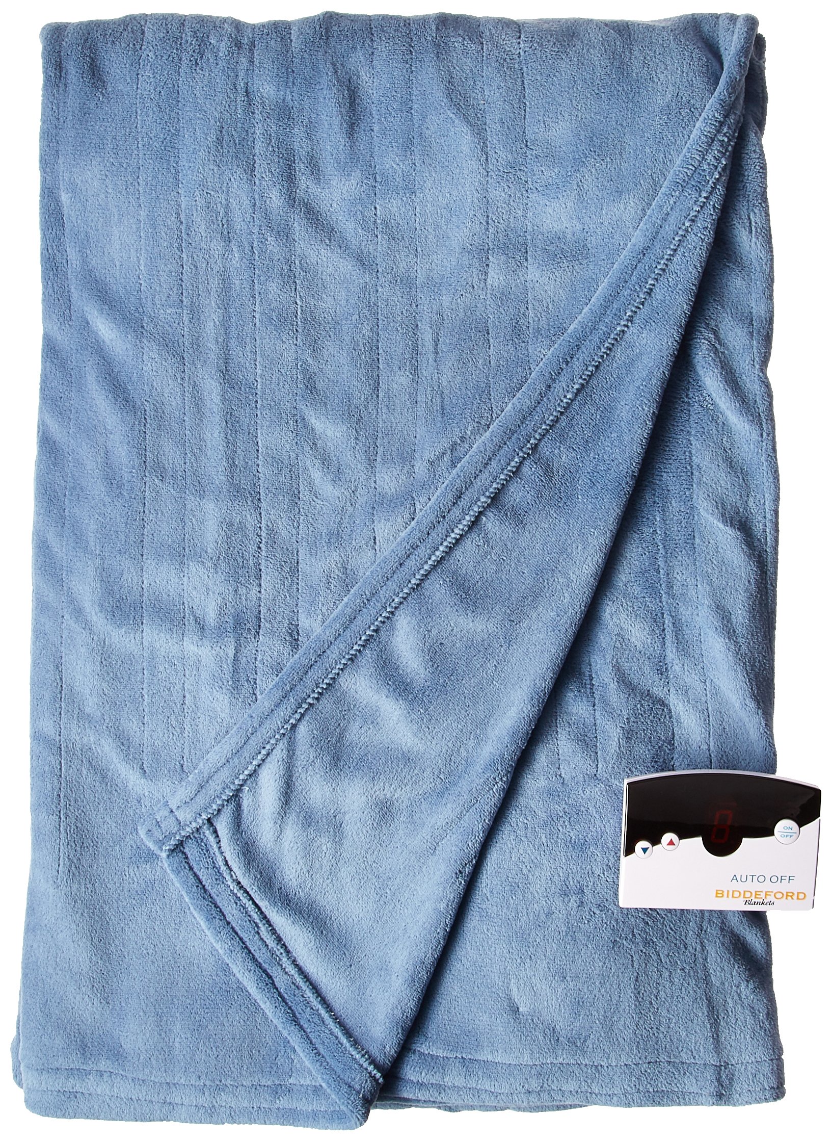 Biddeford Micro Plush Electric Heated Blanket with Digital Controller - Twin Size, Denim Blue - Ultra Soft Warming Blanket for Winter Nights, Bed, Couch & Office Use