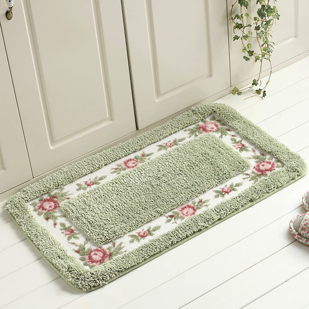 Floral Rose Shaggy Area Rug - Soft Non-Slip Bath Mat & Living Room Carpet, Light Green Large Size - Perfect for Bedroom Decor, Bathroom Shower & Cozy Home Flooring