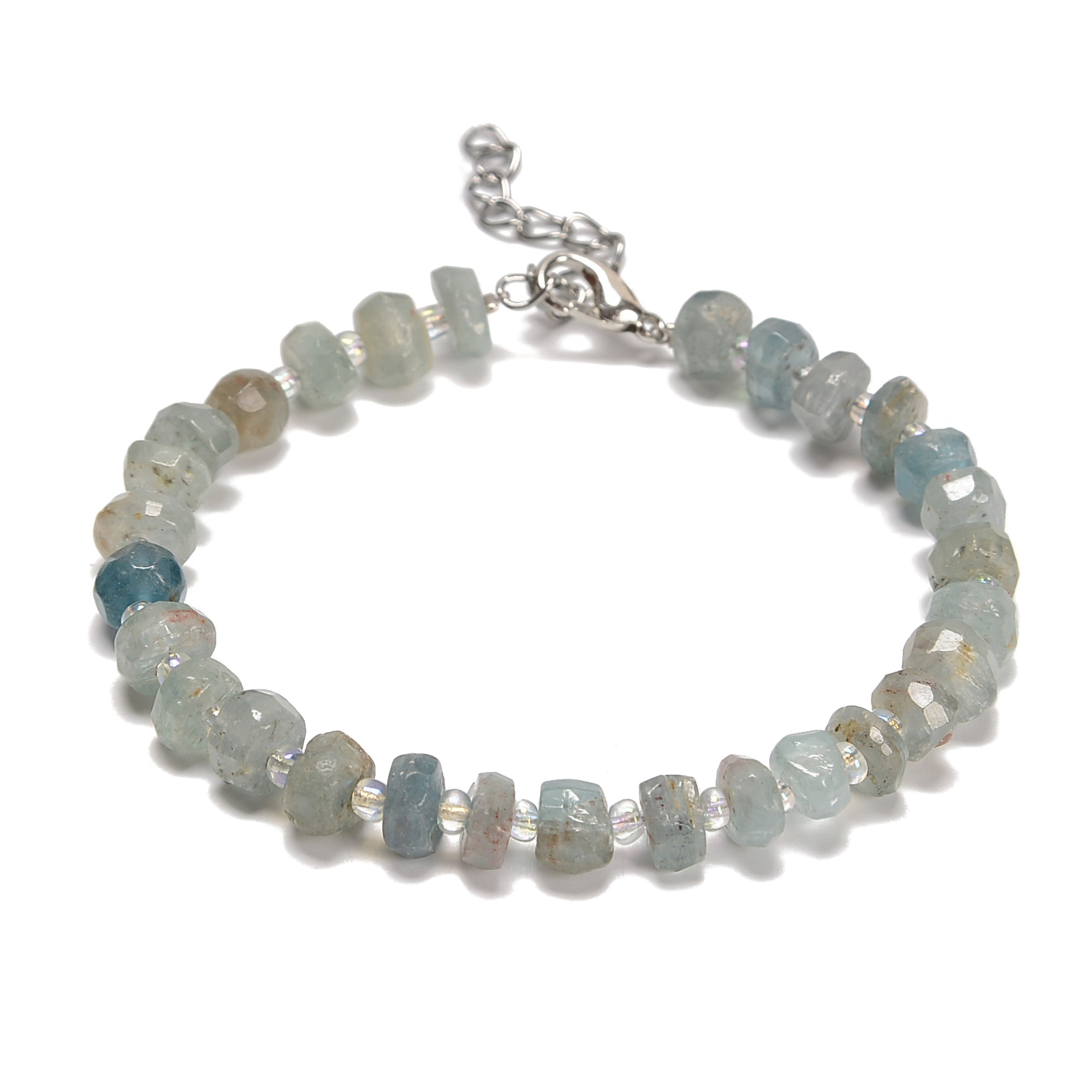 Blue Kyanite Faceted Rondelle Beaded Bracelet with Silver Clasp - 3x8mm Gemstone Beads - 7.5