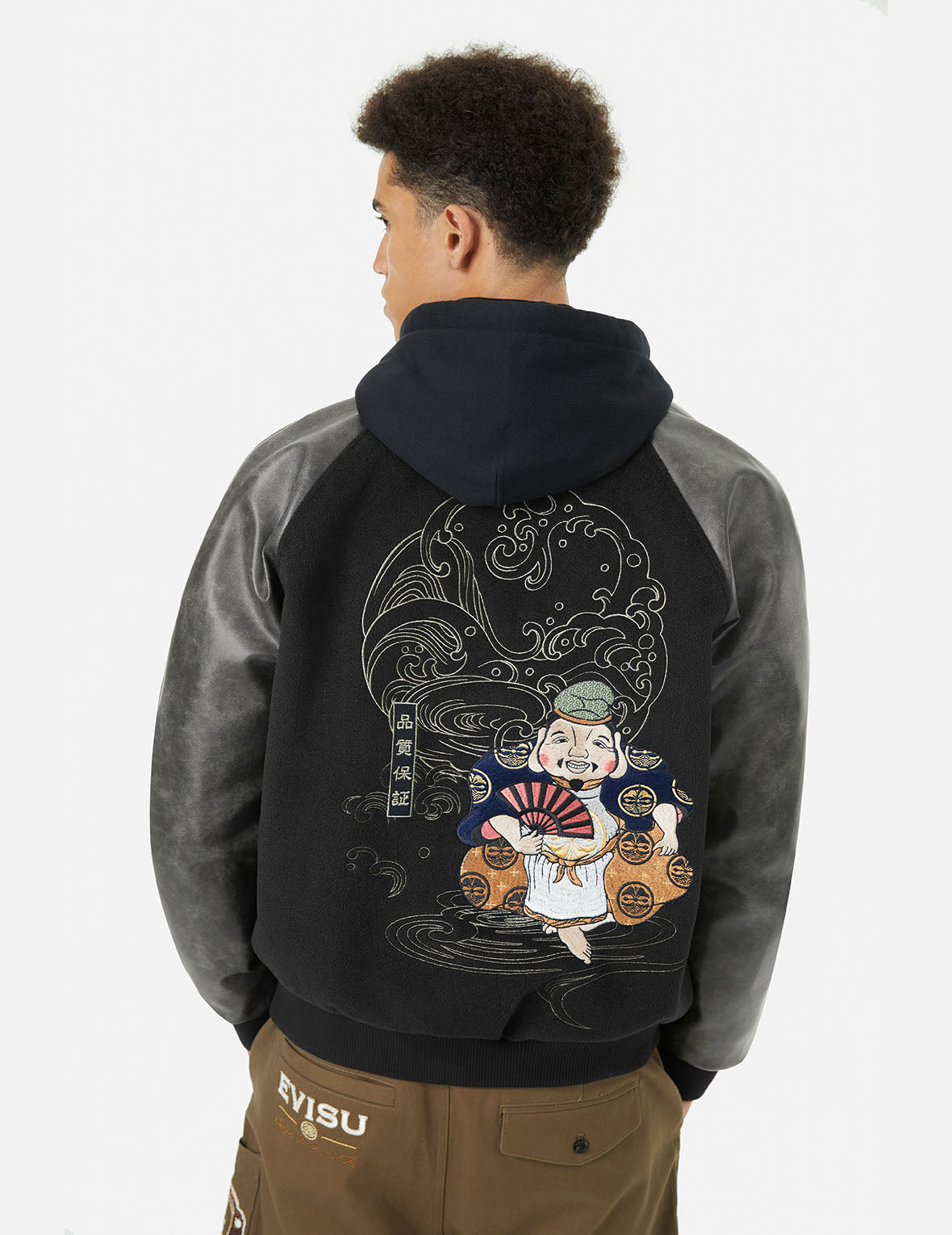 Ebisu & Seagull Embroidered Relaxed Fit Padded Varsity Jacket - Stylish Casual Outerwear for Streetwear & College Fashion