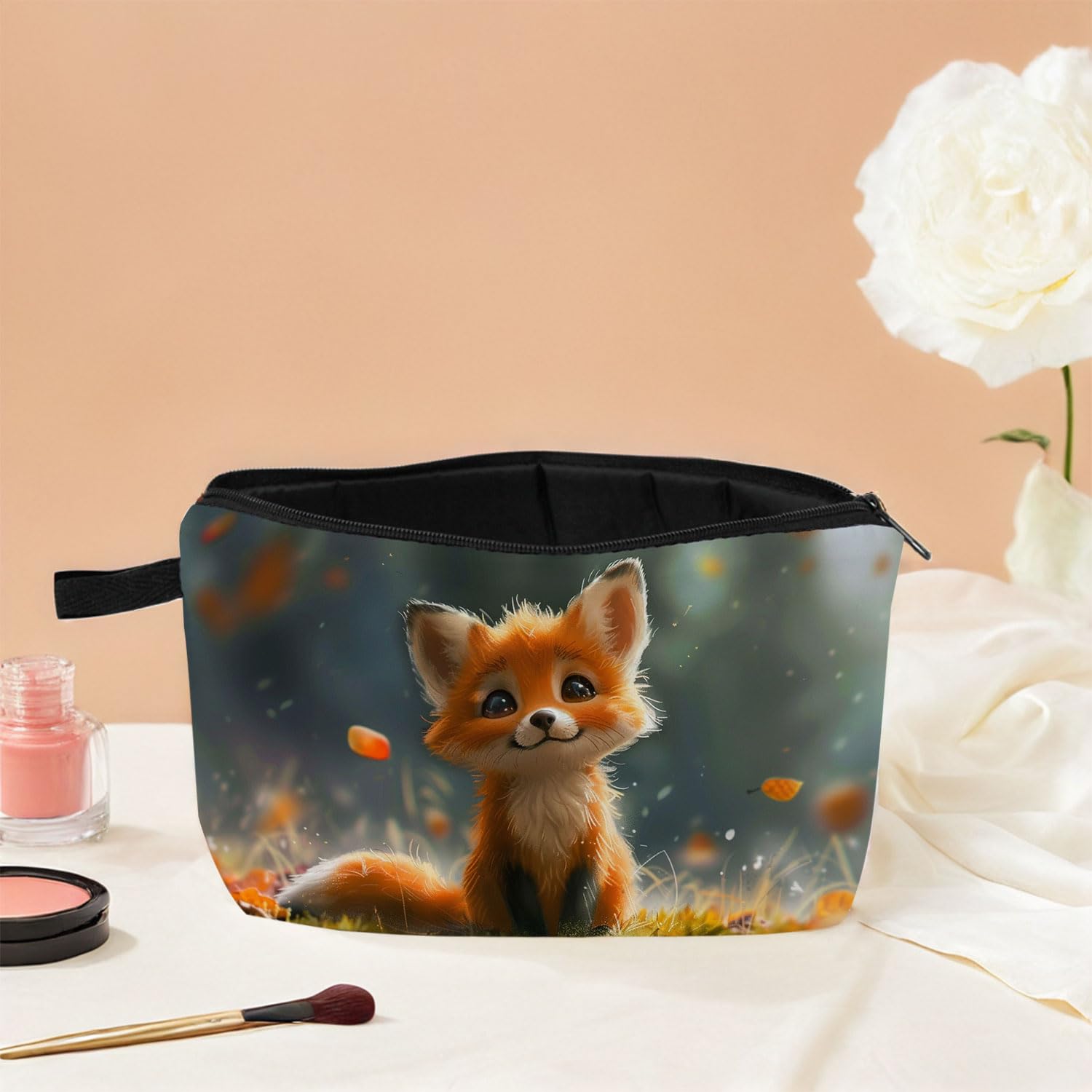 Cute Fox Makeup Bag for Women - Travel Toiletry Pouch for Cosmetics & Essentials