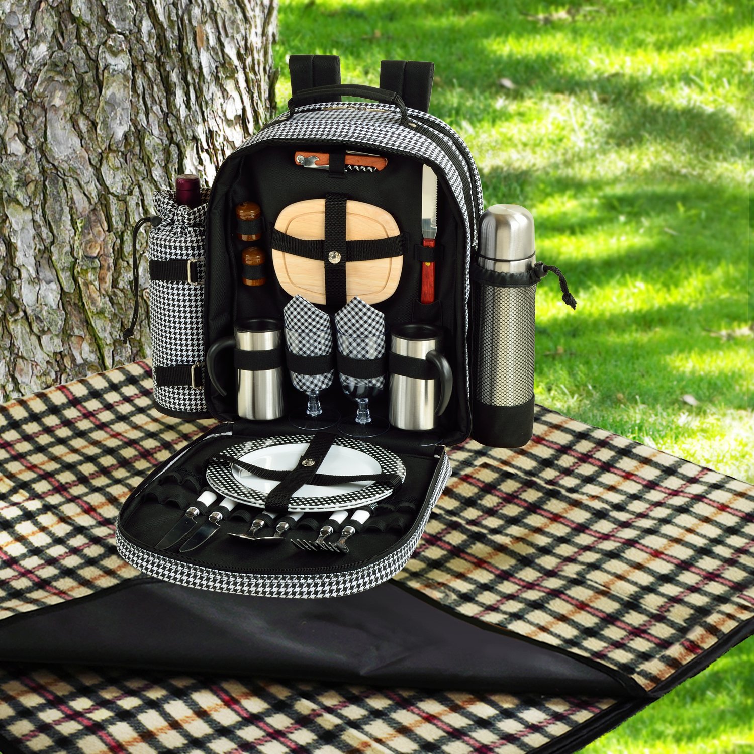Picnic at Ascot 2-Person Picnic Backpack Set with Coffee Service, Cooler & Insulated Wine Holder - Premium Outdoor Picnic Gear for Couples, Parks & Beach Days - Made in USA