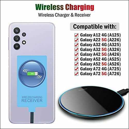 Fast Wireless Charger & USB-C Receiver for Samsung Galaxy A12/A22/A32/A42/A52/A72 - Qi-Certified Charging Pad & Adapter for Home, Office, Car