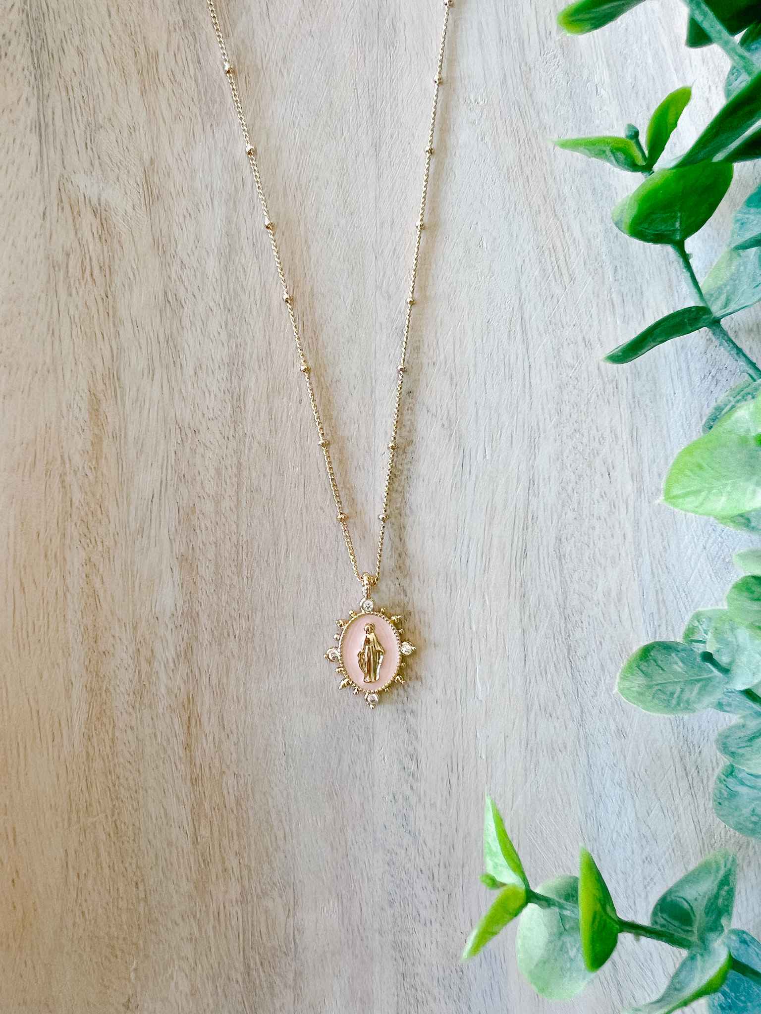 Heavenly Pink Lady Lourdes Necklace - Elegant Religious Jewelry for Women, Perfect for Church, Weddings & Special Occasions