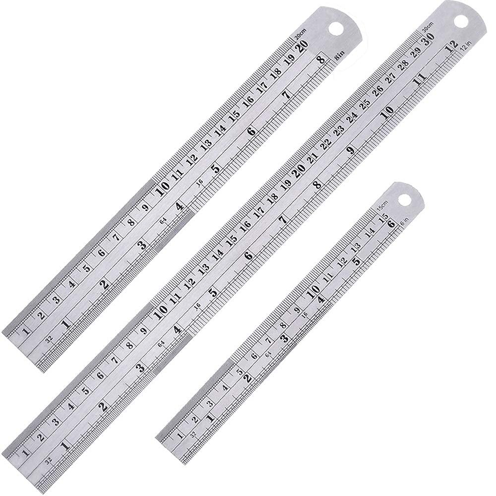 Premium Stainless Steel Rulers Set - 6 Inch, 8 Inch, 12 Inch Metal Ruler Pack of 3 for School, Office, Engineering & DIY Projects (LJ-LJ-102302) - Accurate Measuring Tool for Crafting, Drawing & Home Improvement