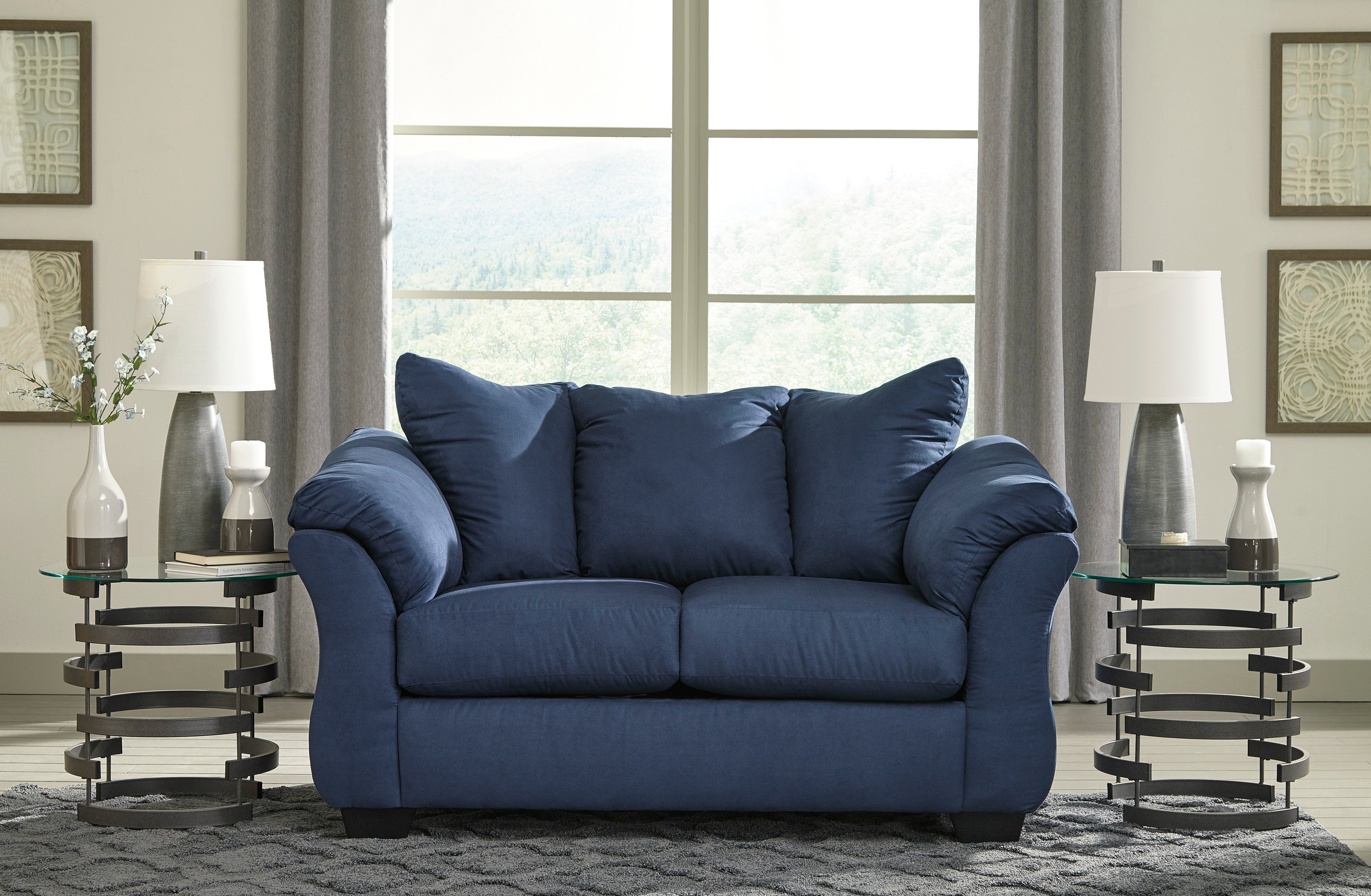 Aruca Sensations Navy Blue Microfiber Pillow Back Loveseat - Comfortable Small Sofa for Living Room, Bedroom & Apartment