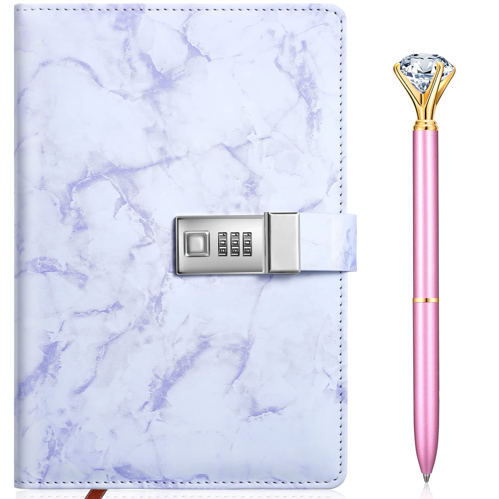 Lockable A5 Diary Notebook with PU Leather Cover & Diamond Pen - Personal Secret Journal with Combination Lock for Women & Teens (Purple, 1 Piece) | Perfect for Daily Writing, Travel Journaling & Gift Giving
