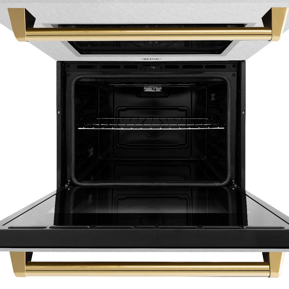 ZLINE Autograph Edition 30 Inch Stainless Steel Professional True Convection Double Wall Oven with Air Fry & Self-Clean - Polished Gold Handles (WADZ 30 G) - Perfect for Home Chefs & Modern Kitchens