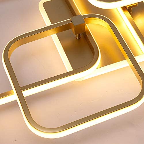 Becailyer 60W Dimmable LED Ceiling Light - Modern Gold Square Chandelier with Remote Control, Acrylic Shade for Living Room Bedroom Dining Room - Perfect for Home Decor & Ambient Lighting